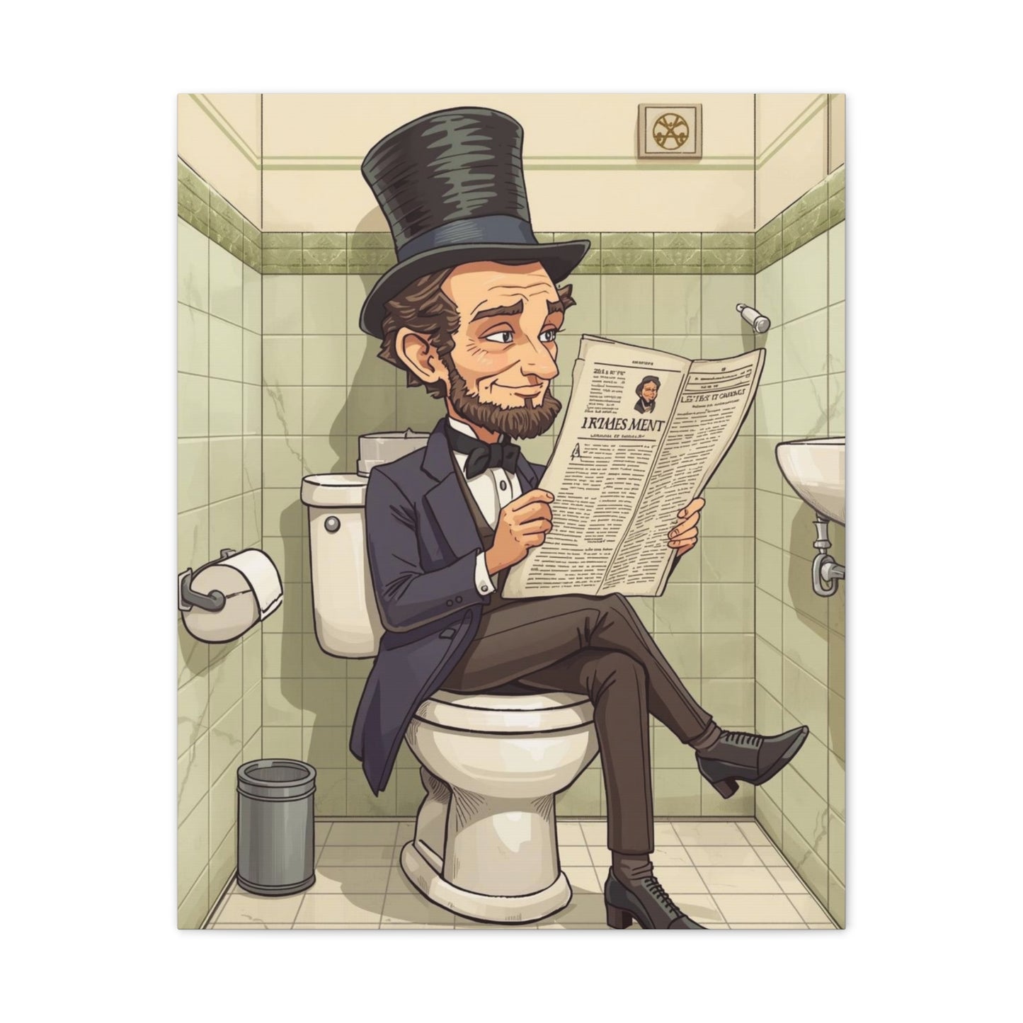Abe on the Stool - Canvas Stretched, 0.75" - Wall Art 2026 - Bathroom Humor