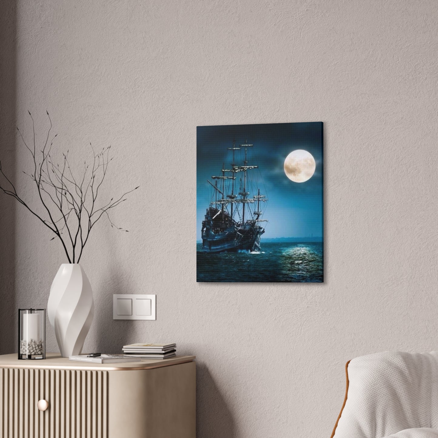 At Sea by Moonlight - Canvas Stretched, 0.75"