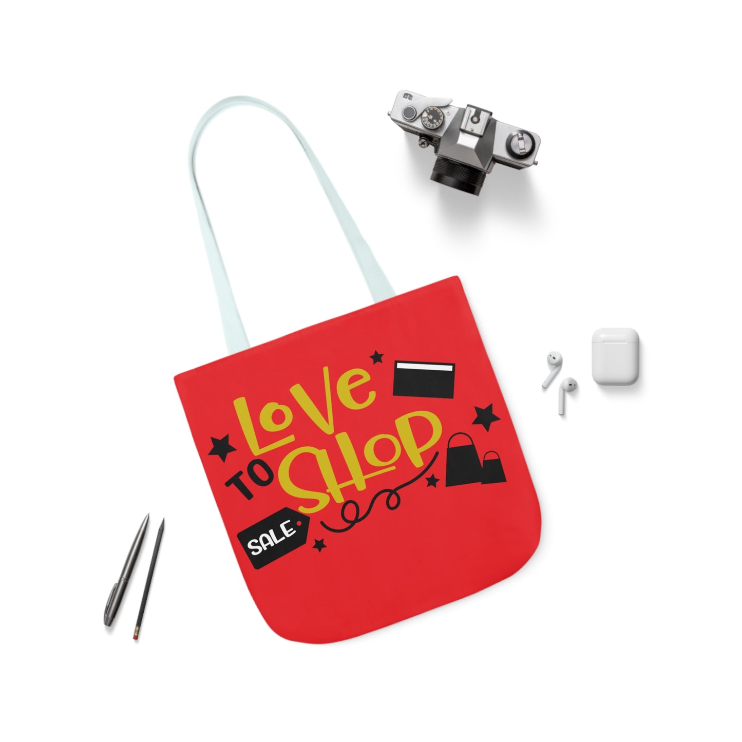 Love to Shop = Canvas Tote Bag, 5-Color Straps - Mother's Day