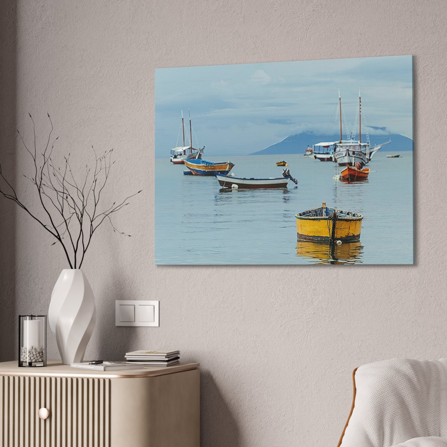 Boats in Harbor _ Canvas Stretched, 0.75"