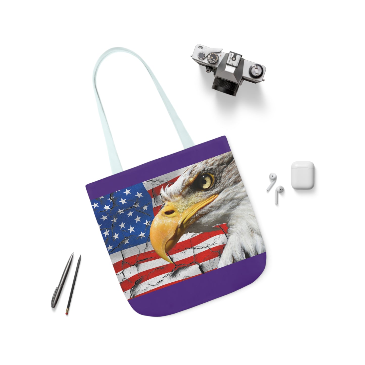 American Eagle - Canvas Tote Bag, 5-Color Straps - Patriotic