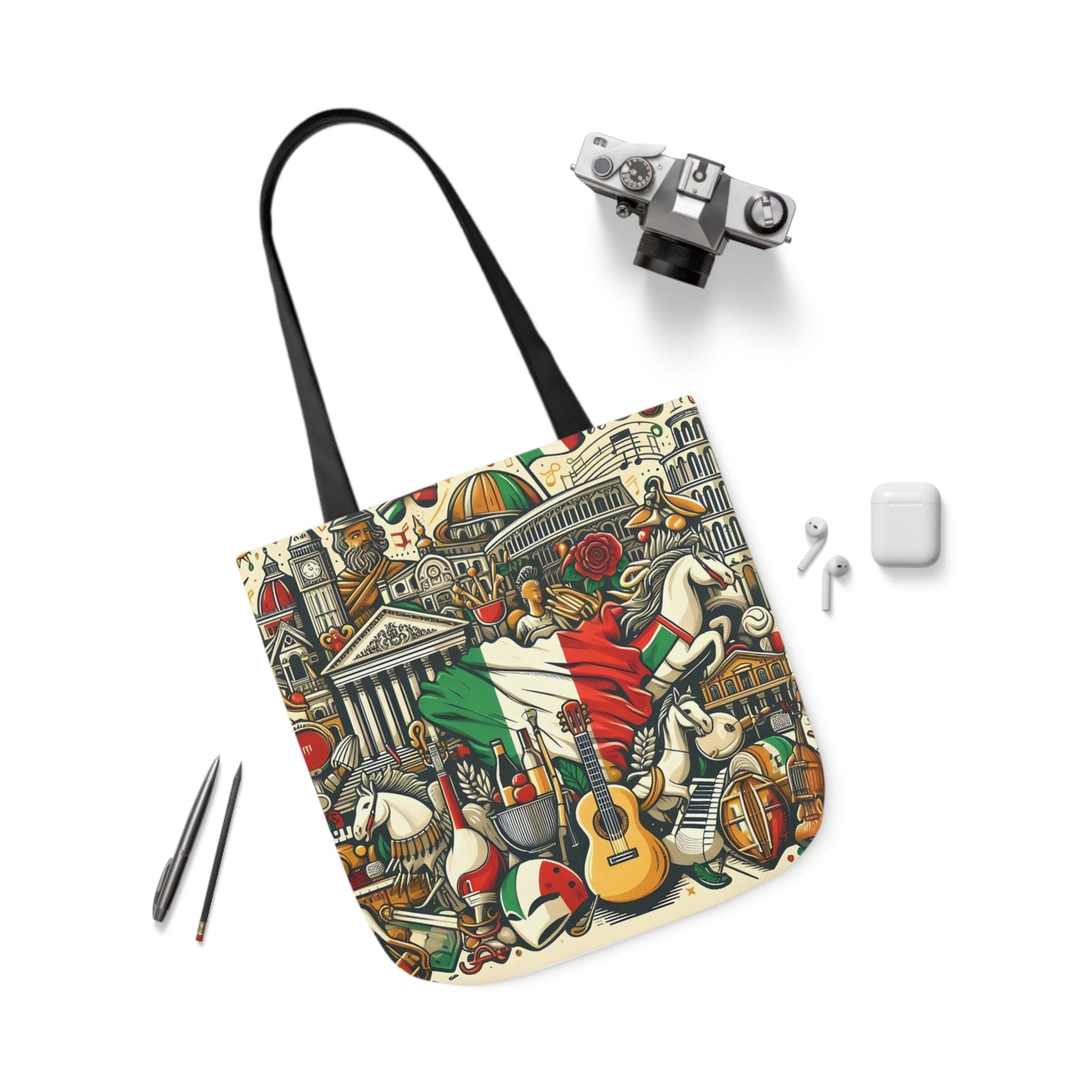 Italian Mural - Canvas Tote Bag, 5-Color Straps