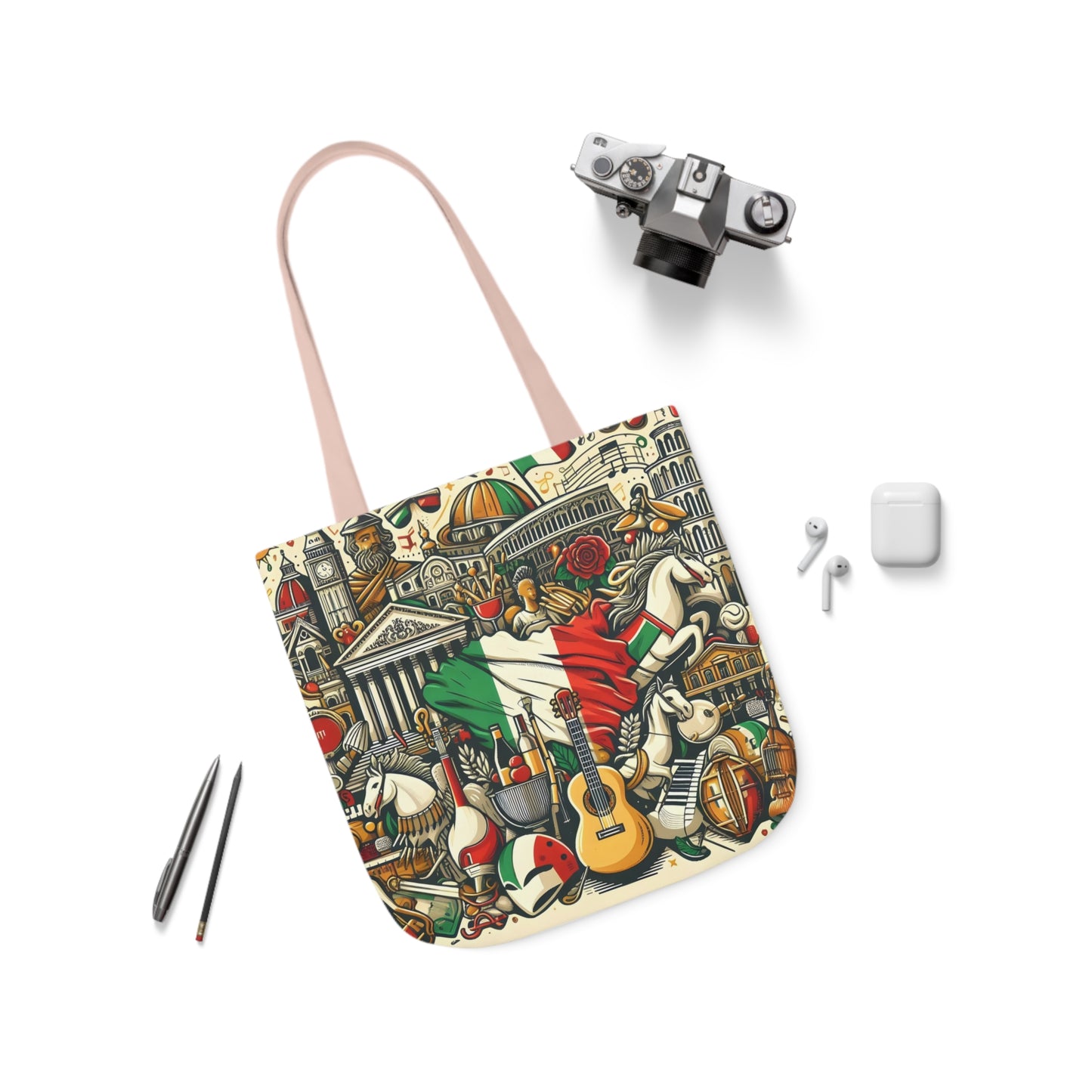 Italian Mural - Canvas Tote Bag, 5-Color Straps