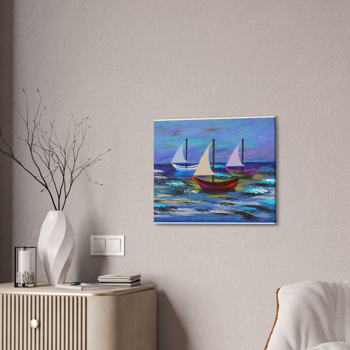 Sail Boats - Pastel _ Canvas Stretched, 0.75"