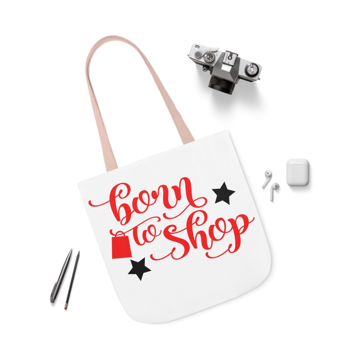 Born to Shop - Canvas Tote Bag, 5-Color Straps - Mother's Day