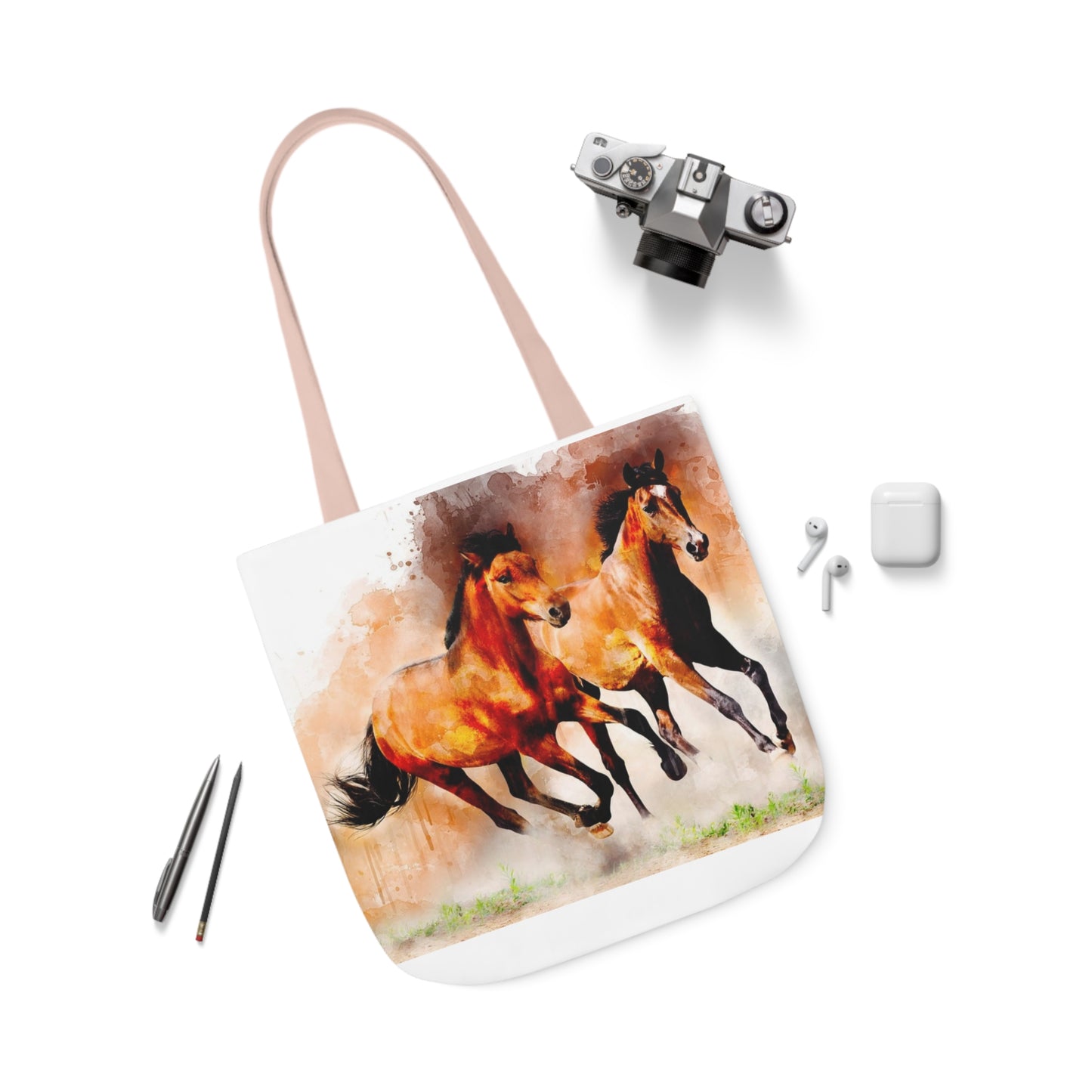 Horses - Canvas Tote Bag, 5-Color Straps