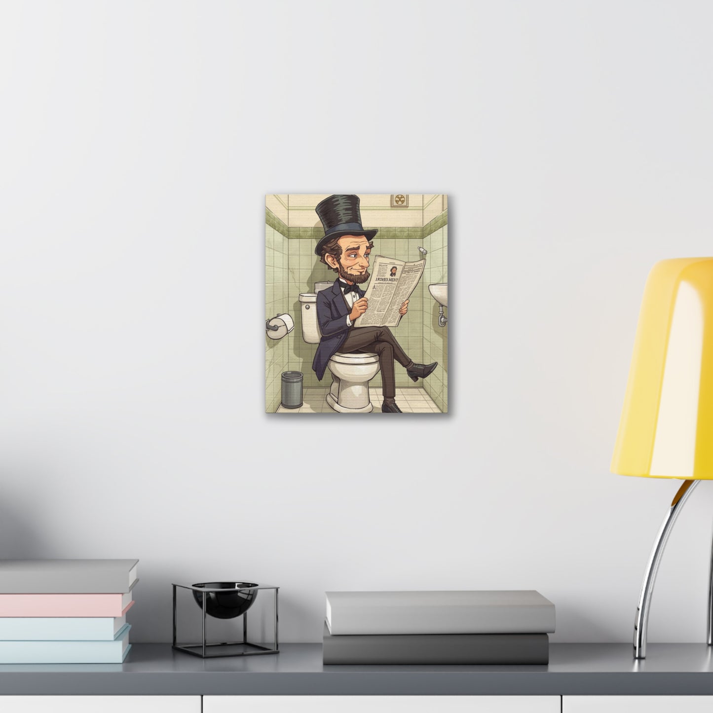 Abe on the Stool - Canvas Stretched, 0.75" - Wall Art 2026 - Bathroom Humor
