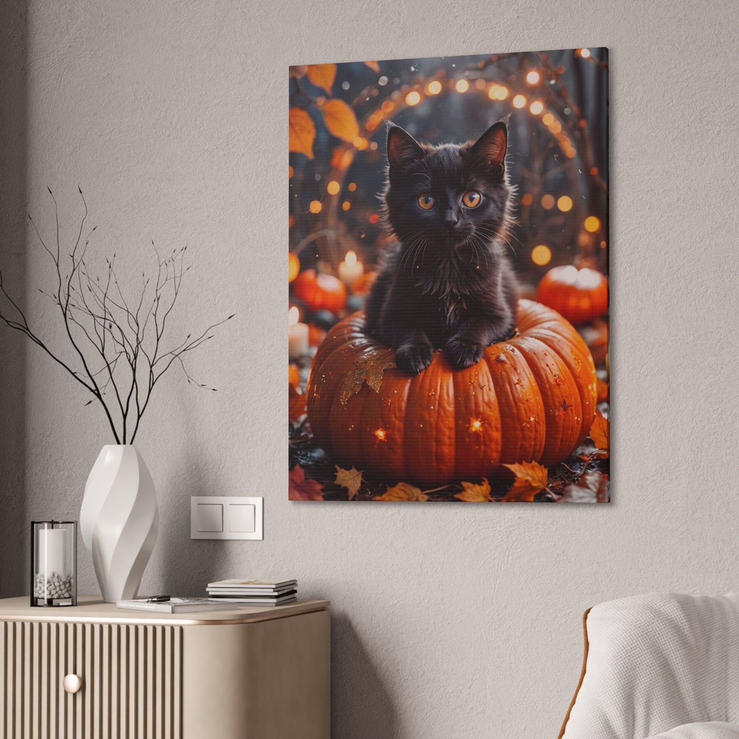 Kitty in Pumkin - Canvas Stretched, 0.75" - Halloween