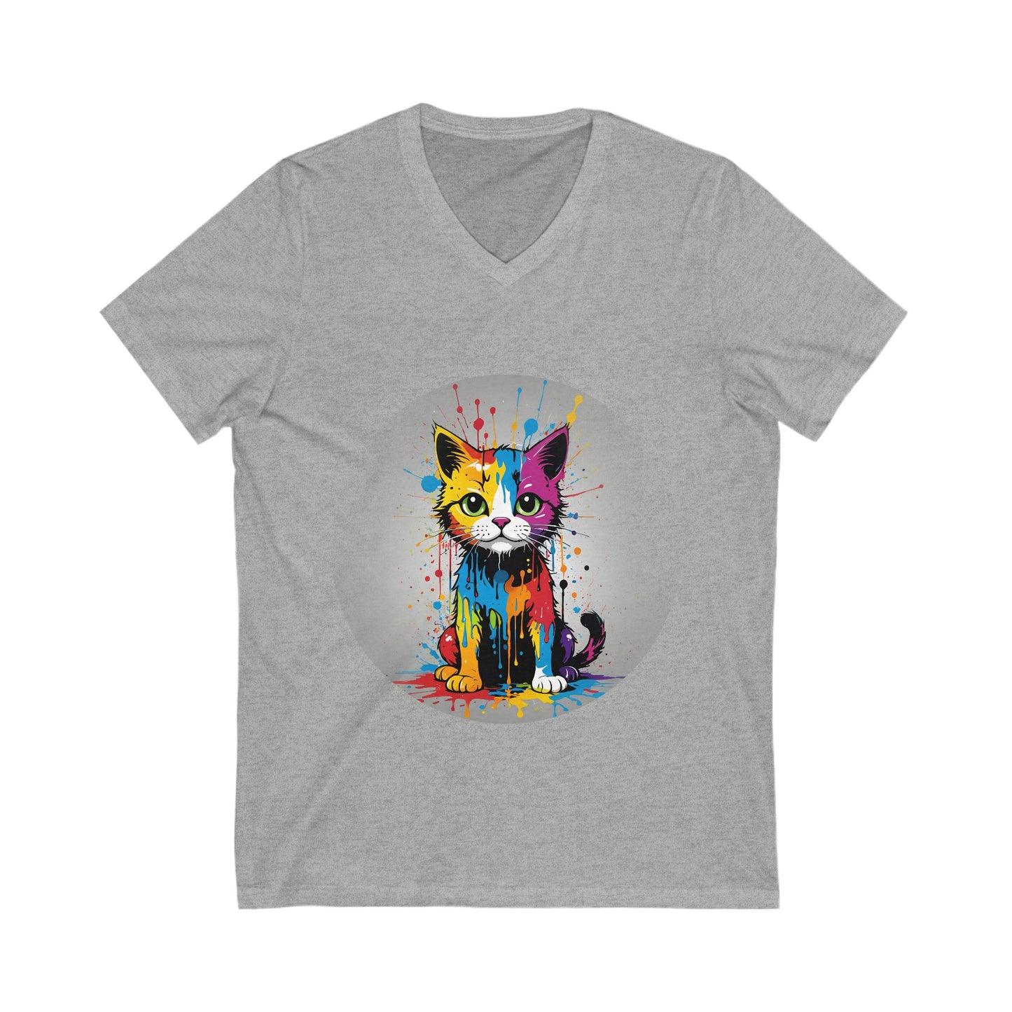 Colorful Kitty - Unisex Jersey Short Sleeve V-Neck T-Shirt