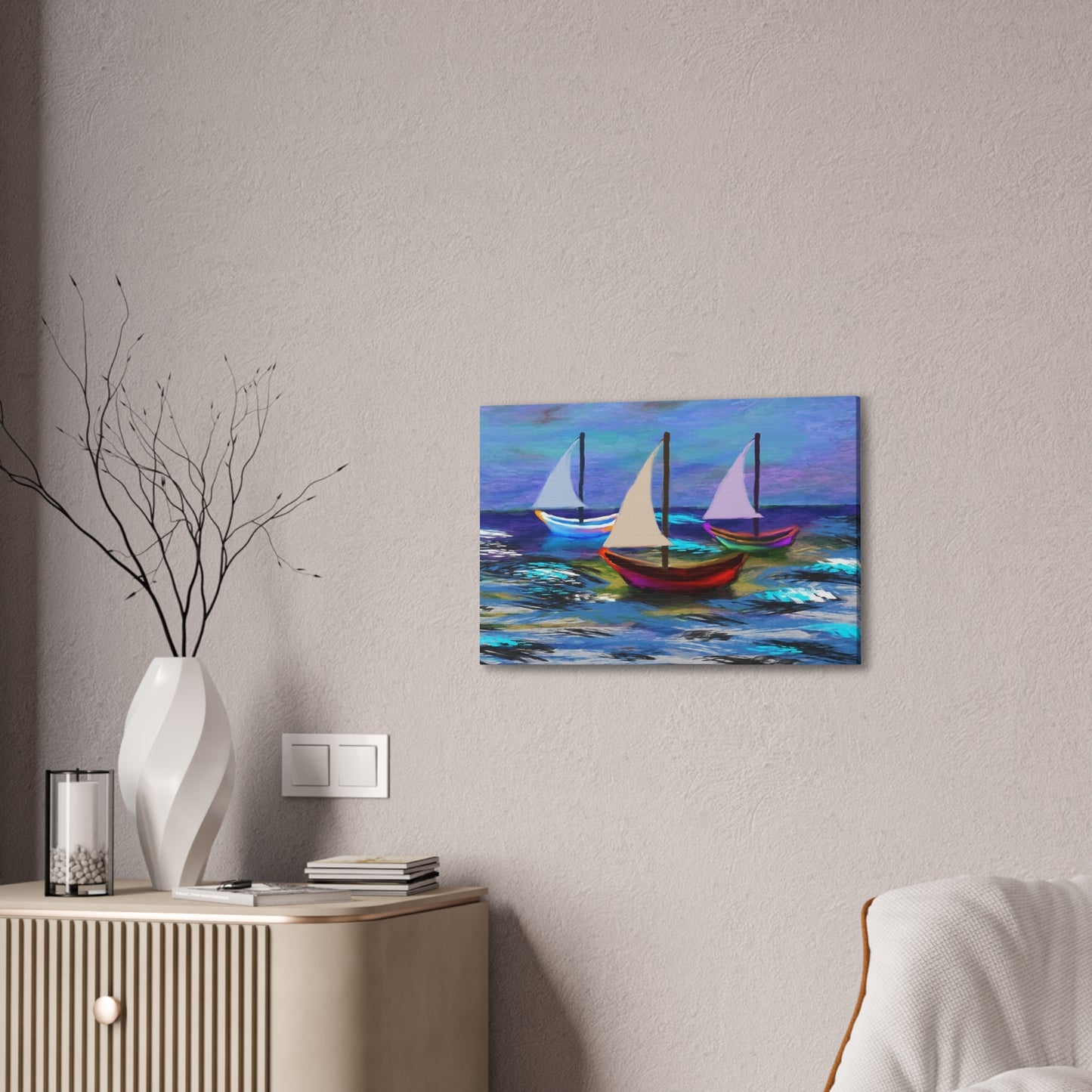 Sail Boats - Pastel _ Canvas Stretched, 0.75"