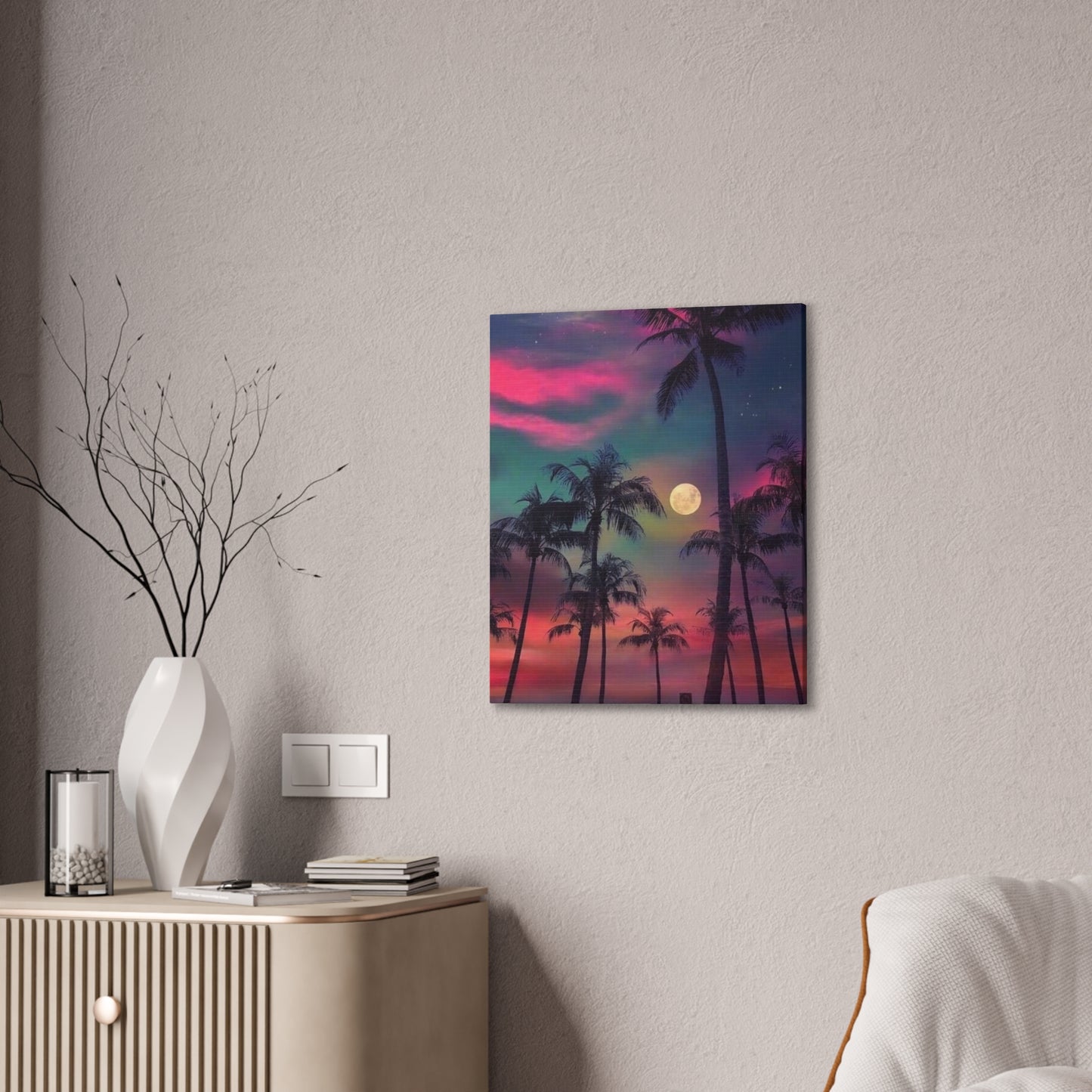 Moon Rise Palms - Canvas Stretched, 0.75"