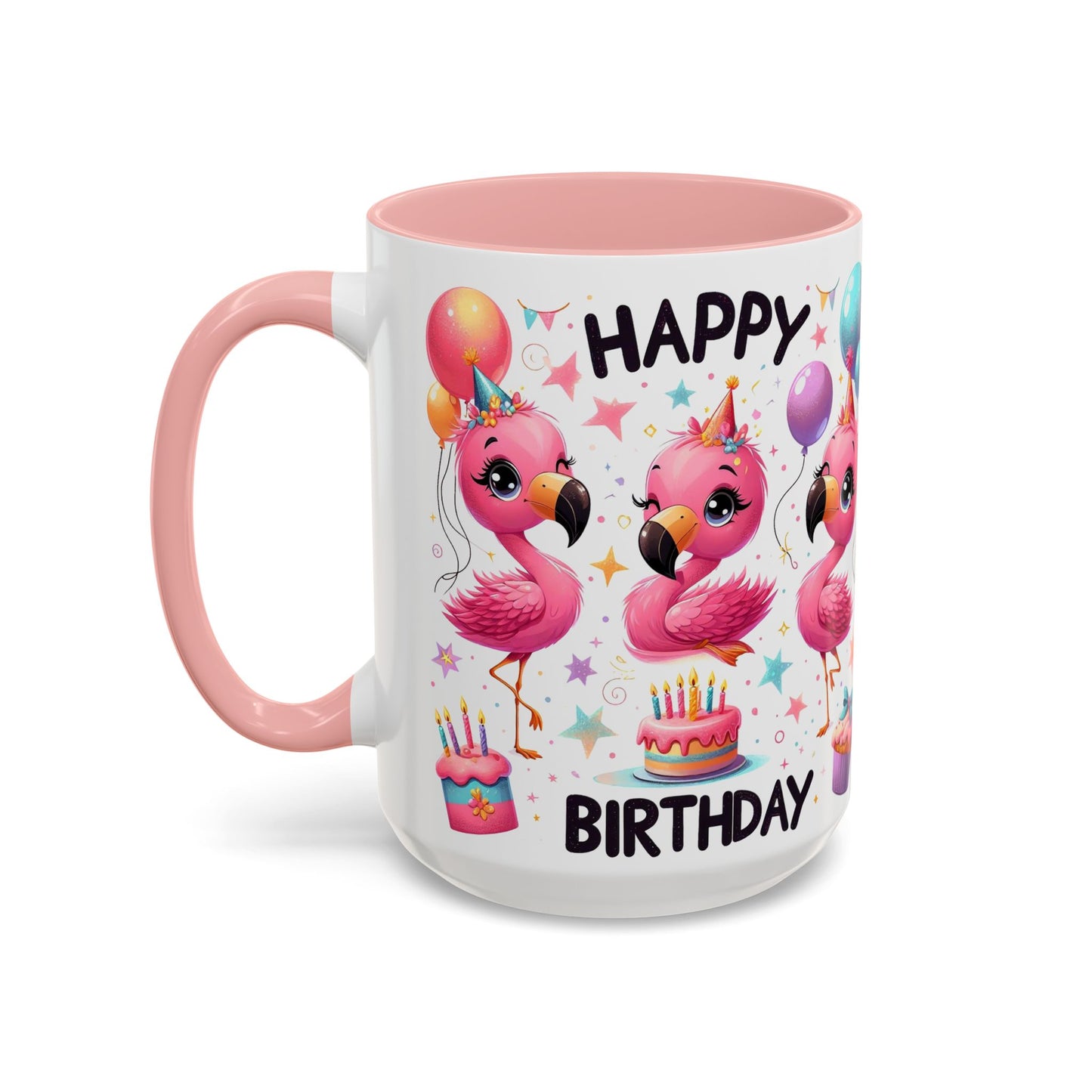 Happy Flamingo Birthday - Accent Coffee Mug (11, 15oz)