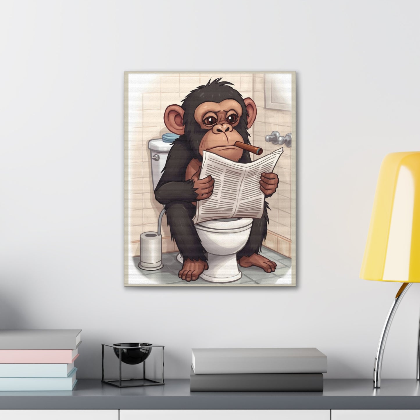 Chimp on the pot - Canvas Stretched, 0.75" - Wall Art 2026 - Bathroom Humor