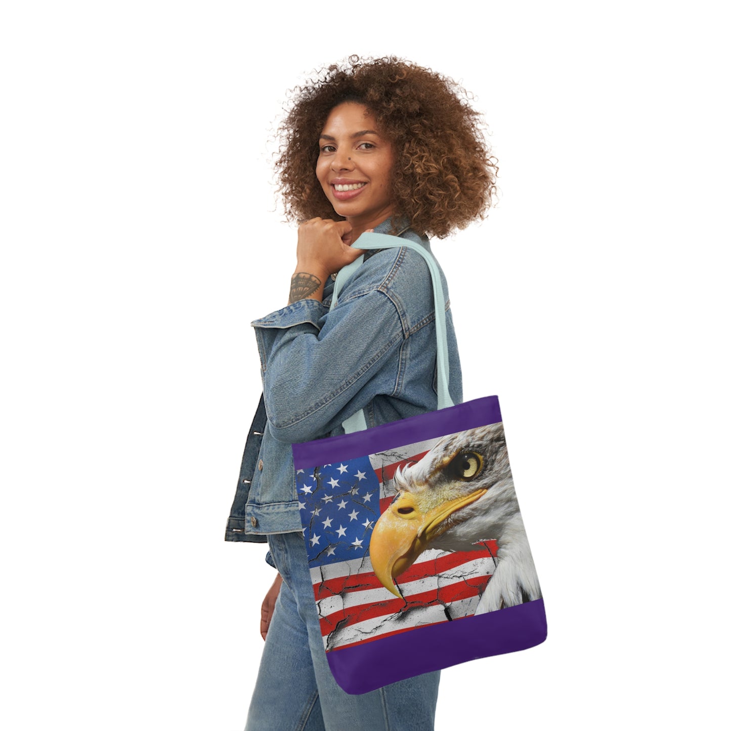 American Eagle - Canvas Tote Bag, 5-Color Straps - Patriotic