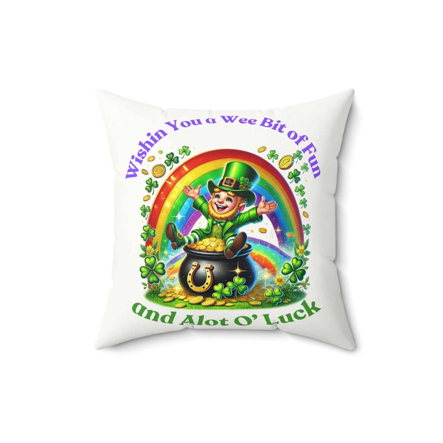 Wishin you a Bit of Fun - Faux Suede Square Pillow - St. Patrick's Day