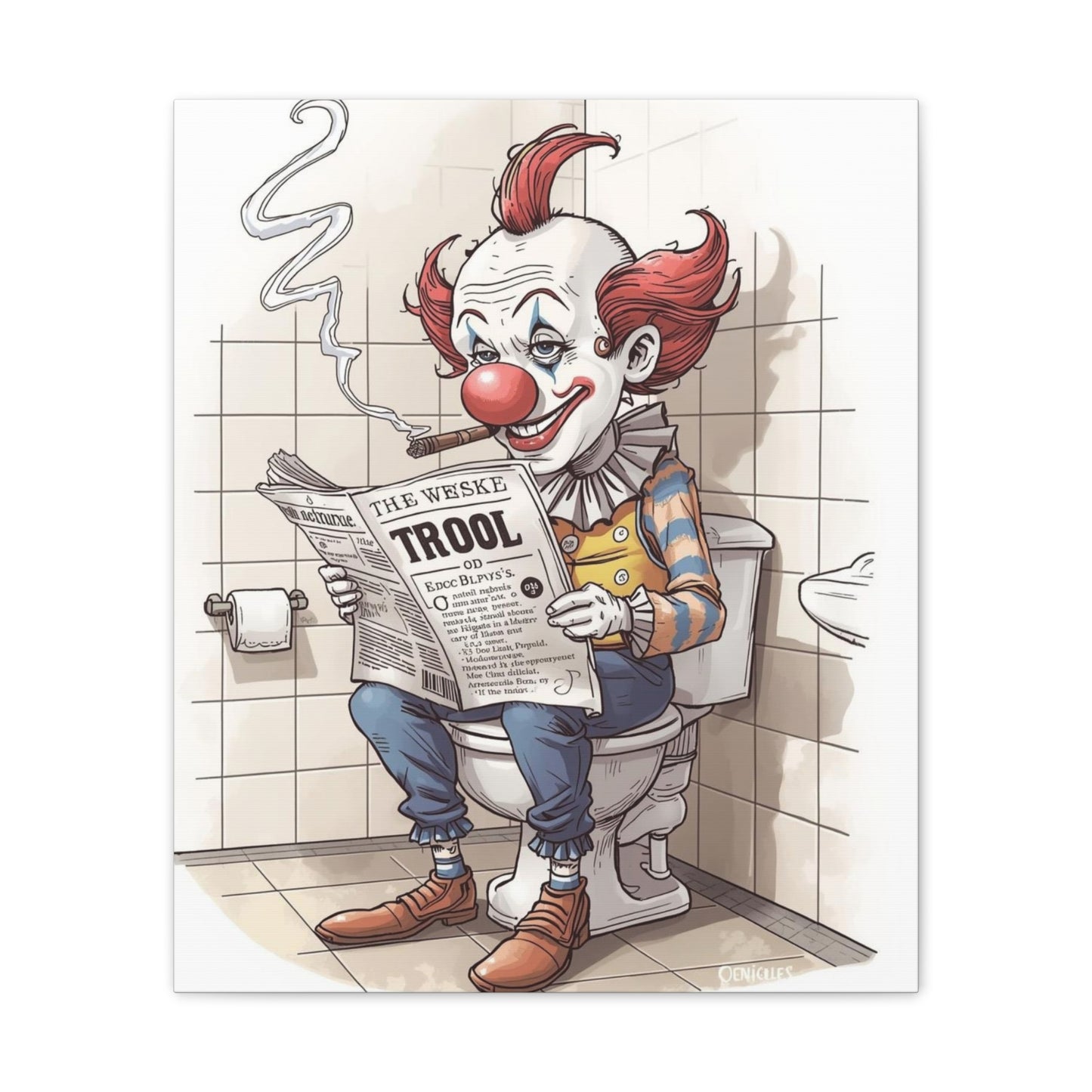 Clown Reading the Paper - Canvas Stretched, 0.75" - Wall Art 2026 - Bathroom Humor