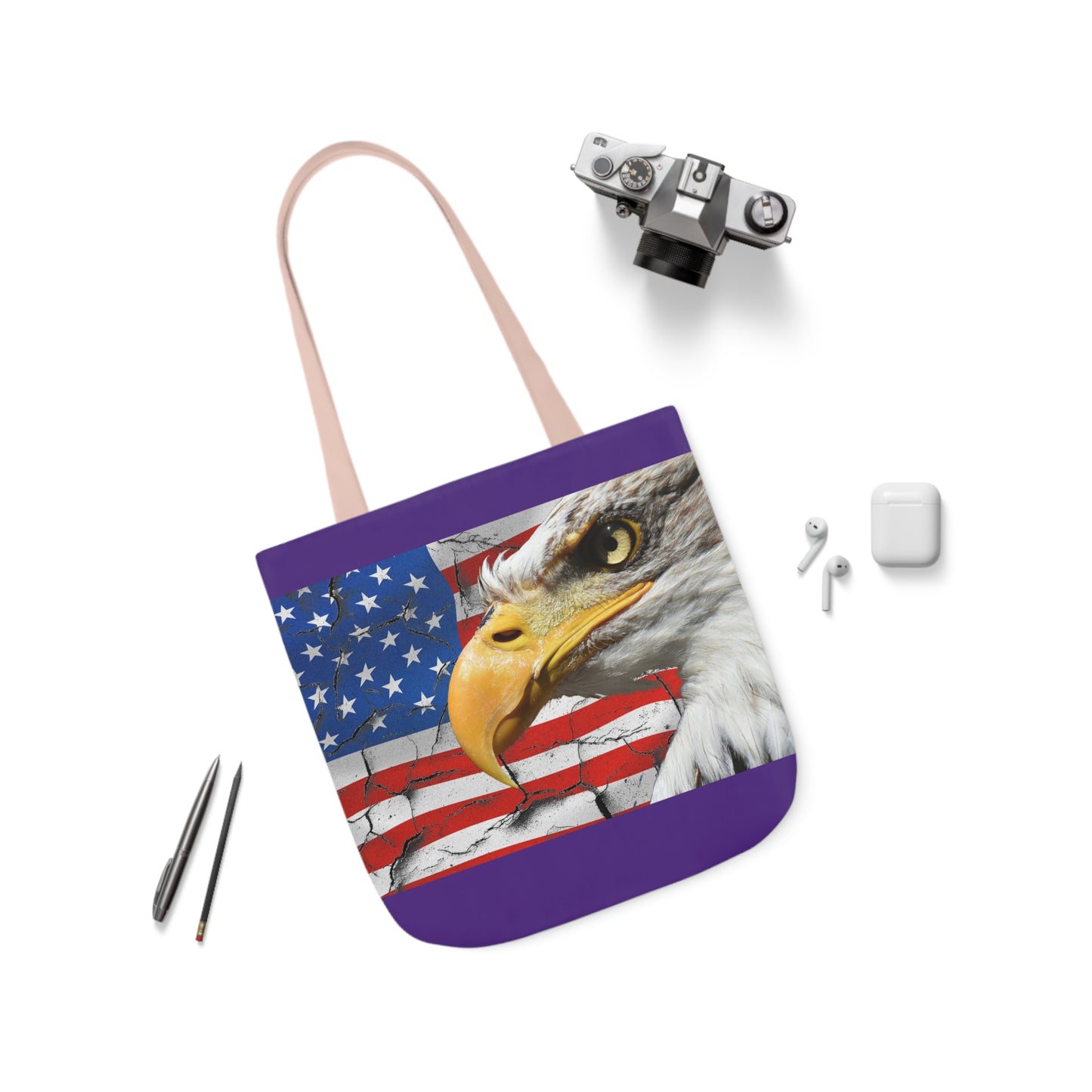 American Eagle - Canvas Tote Bag, 5-Color Straps - Patriotic