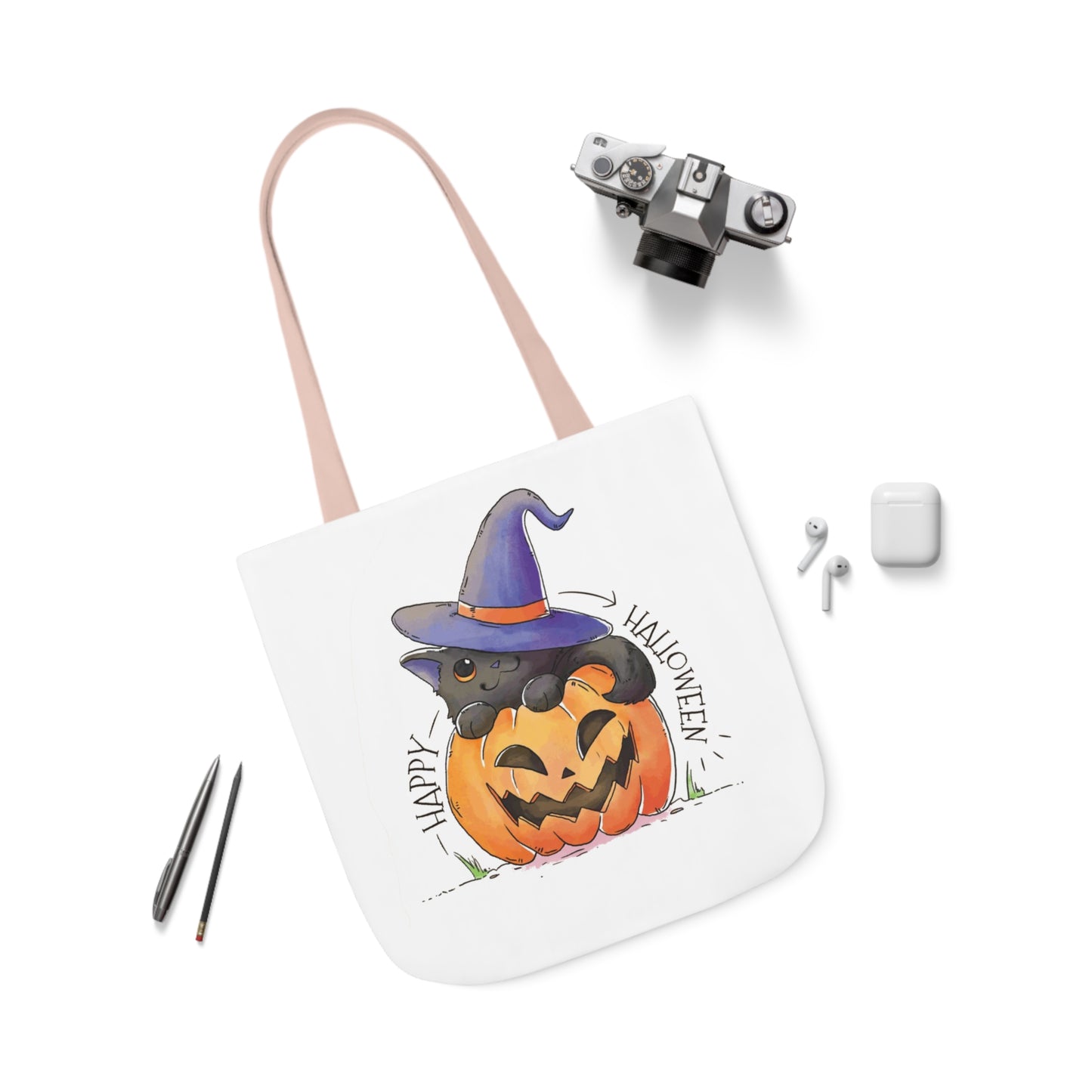 Happy Halloween - Canvas Tote Bag, 5-Color Straps - Halloween