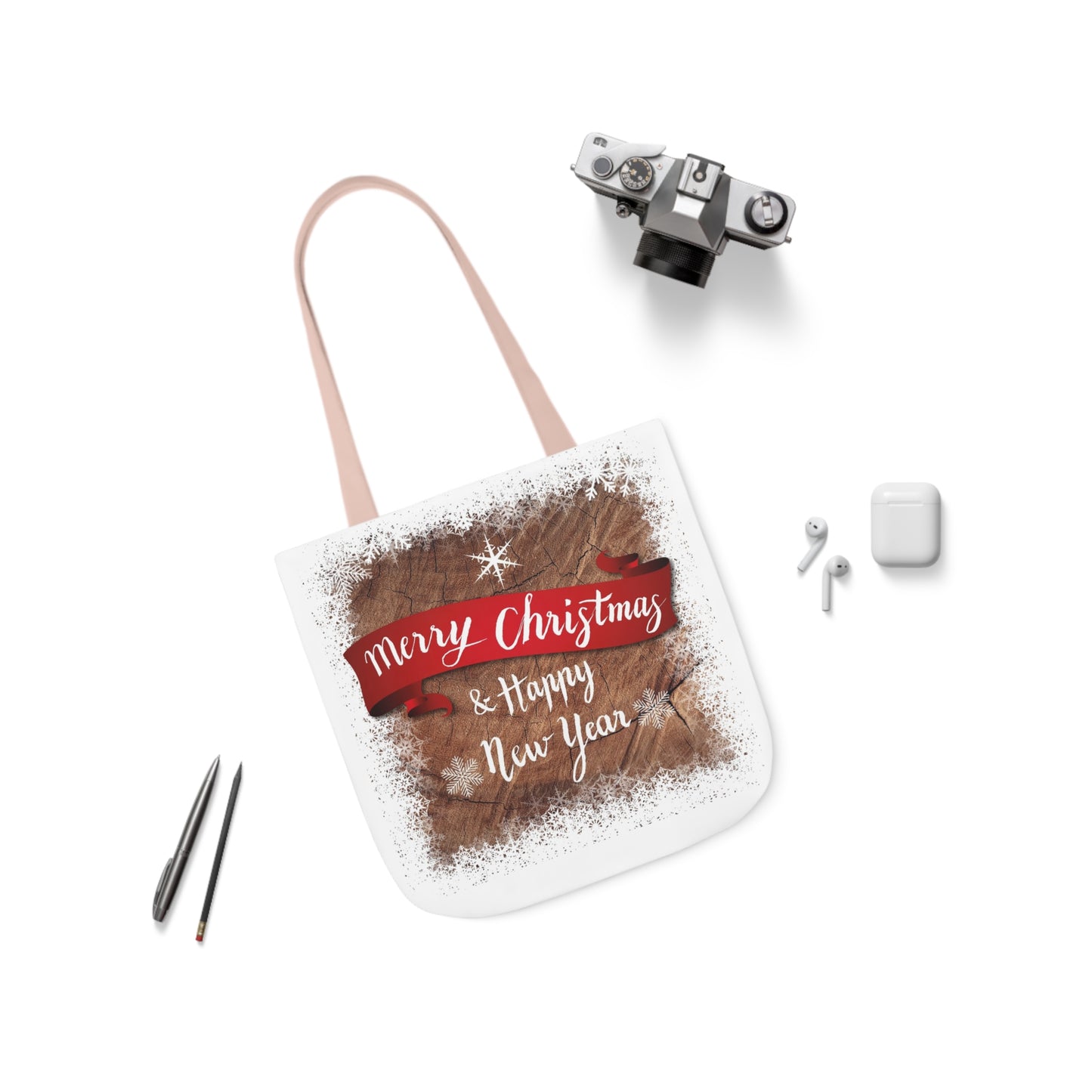 Merry Christmas -Canvas Tote Bag, 5-Color Straps - Christmas