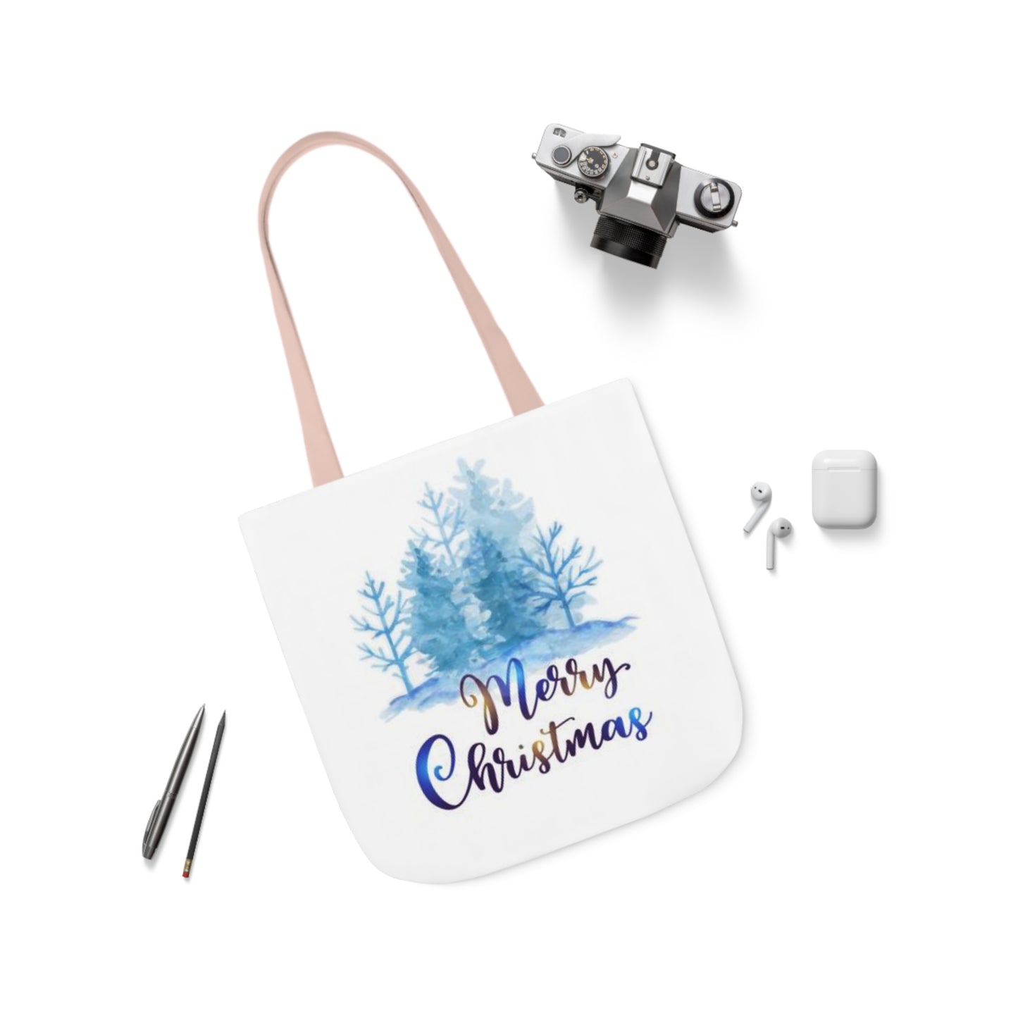 Merry Christmas - Canvas Tote Bag, 5-Color Straps - Christmas