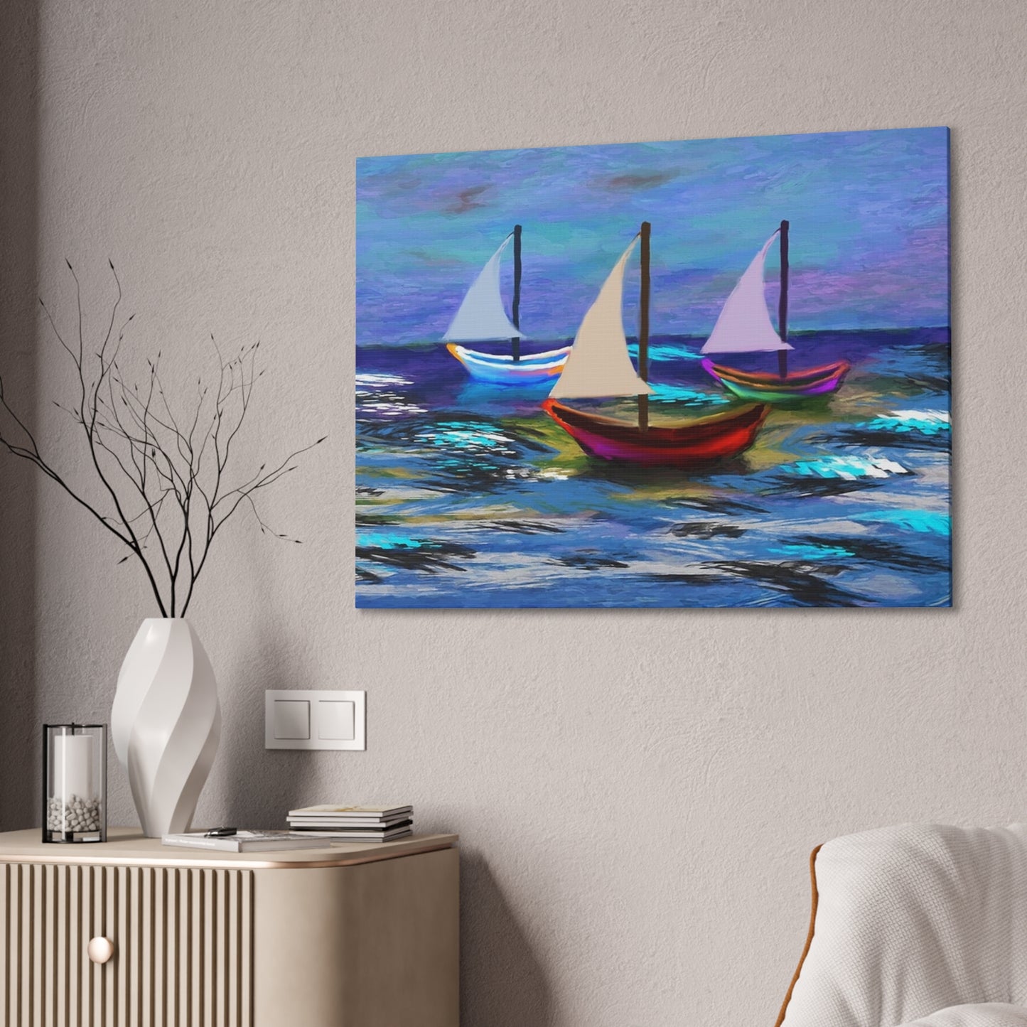 Sail Boats - Pastel _ Canvas Stretched, 0.75"