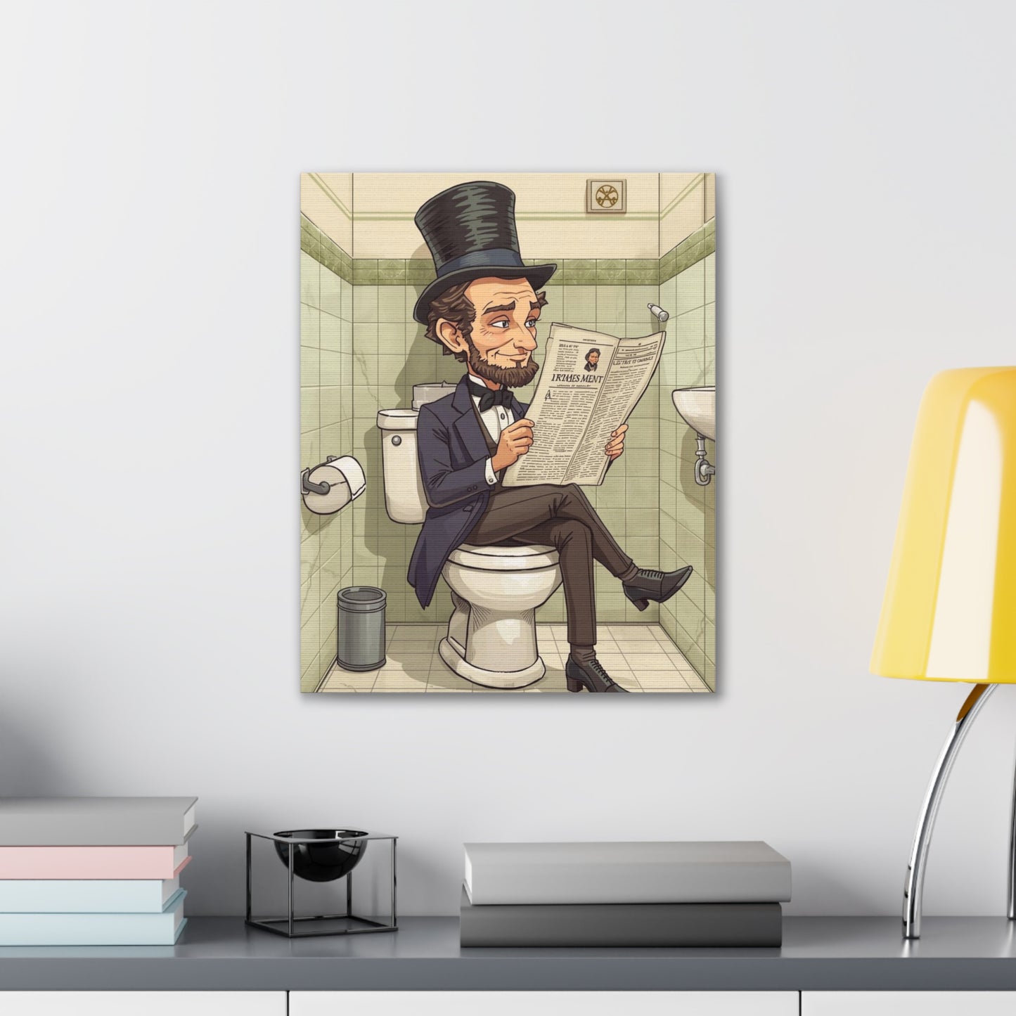 Abe on the Stool - Canvas Stretched, 0.75" - Wall Art 2026 - Bathroom Humor