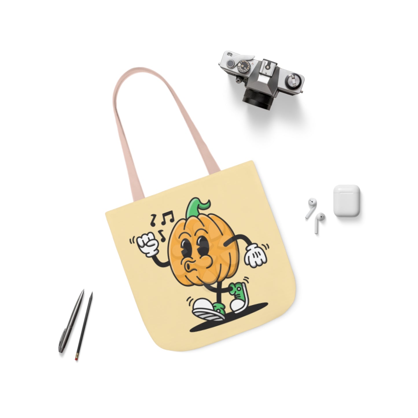 Happy Pumpkin - Canvas Tote Bag, 5-Color Straps - Halloween