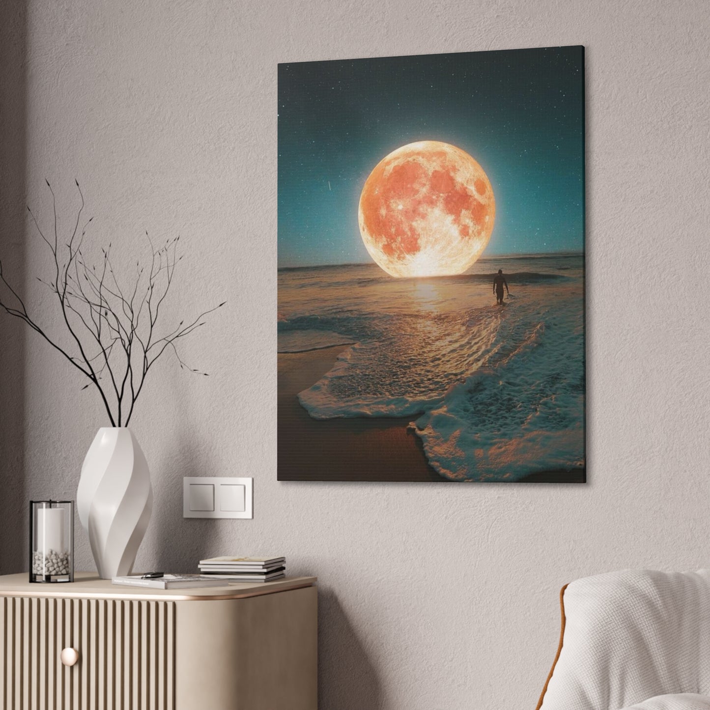 Moon on the water - Canvas Stretched, 0.75"