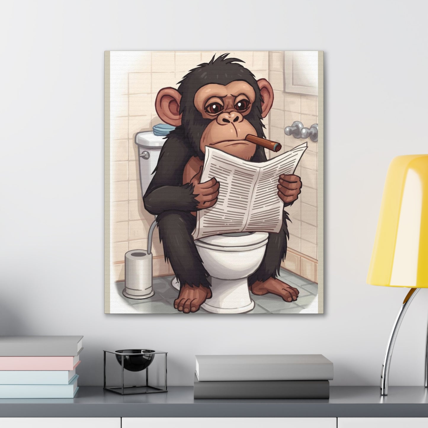 Chimp on the pot - Canvas Stretched, 0.75" - Wall Art 2026 - Bathroom Humor