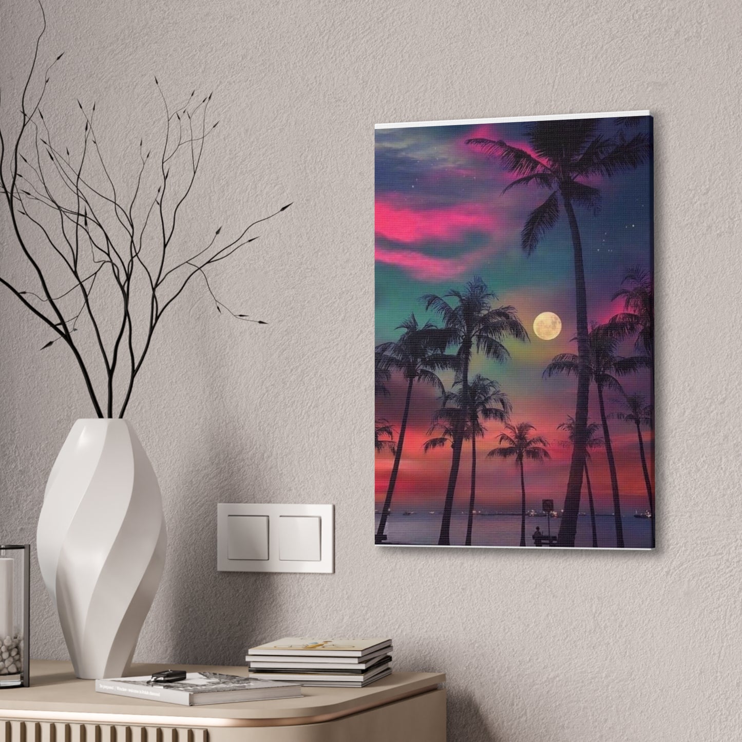 Moon Rise Palms - Canvas Stretched, 0.75"