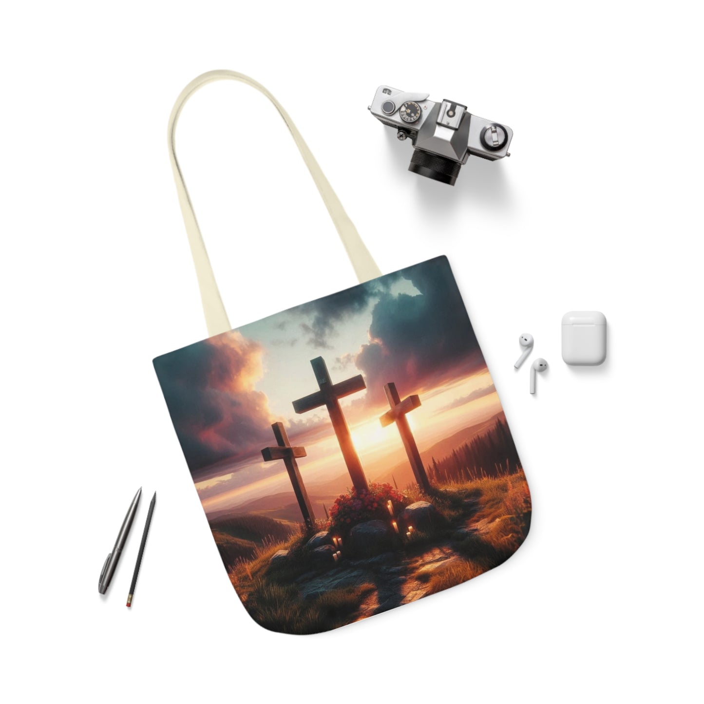 Calvary - Canvas Tote Bag, 5-Color Straps - Easter - Religious