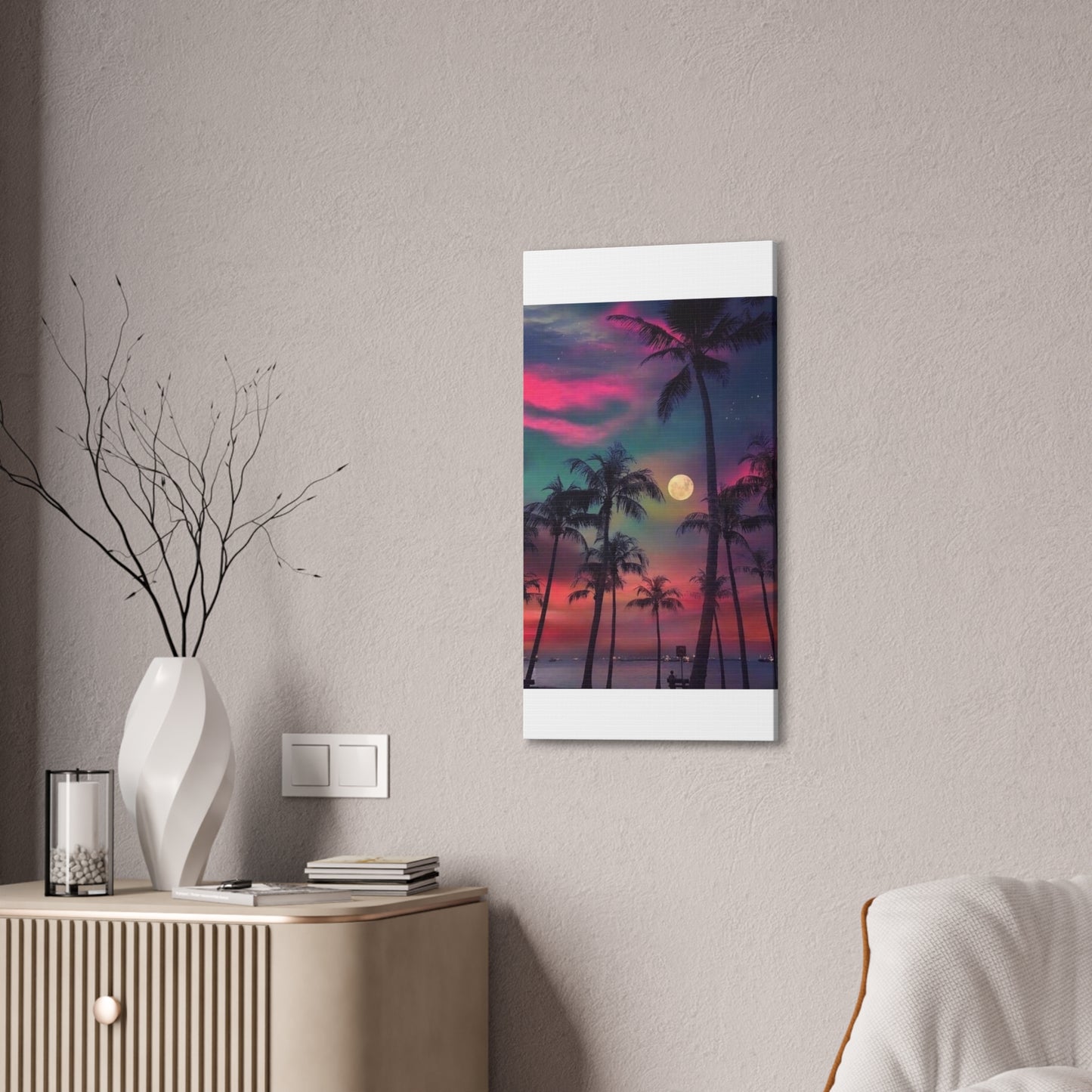 Moon Rise Palms - Canvas Stretched, 0.75"