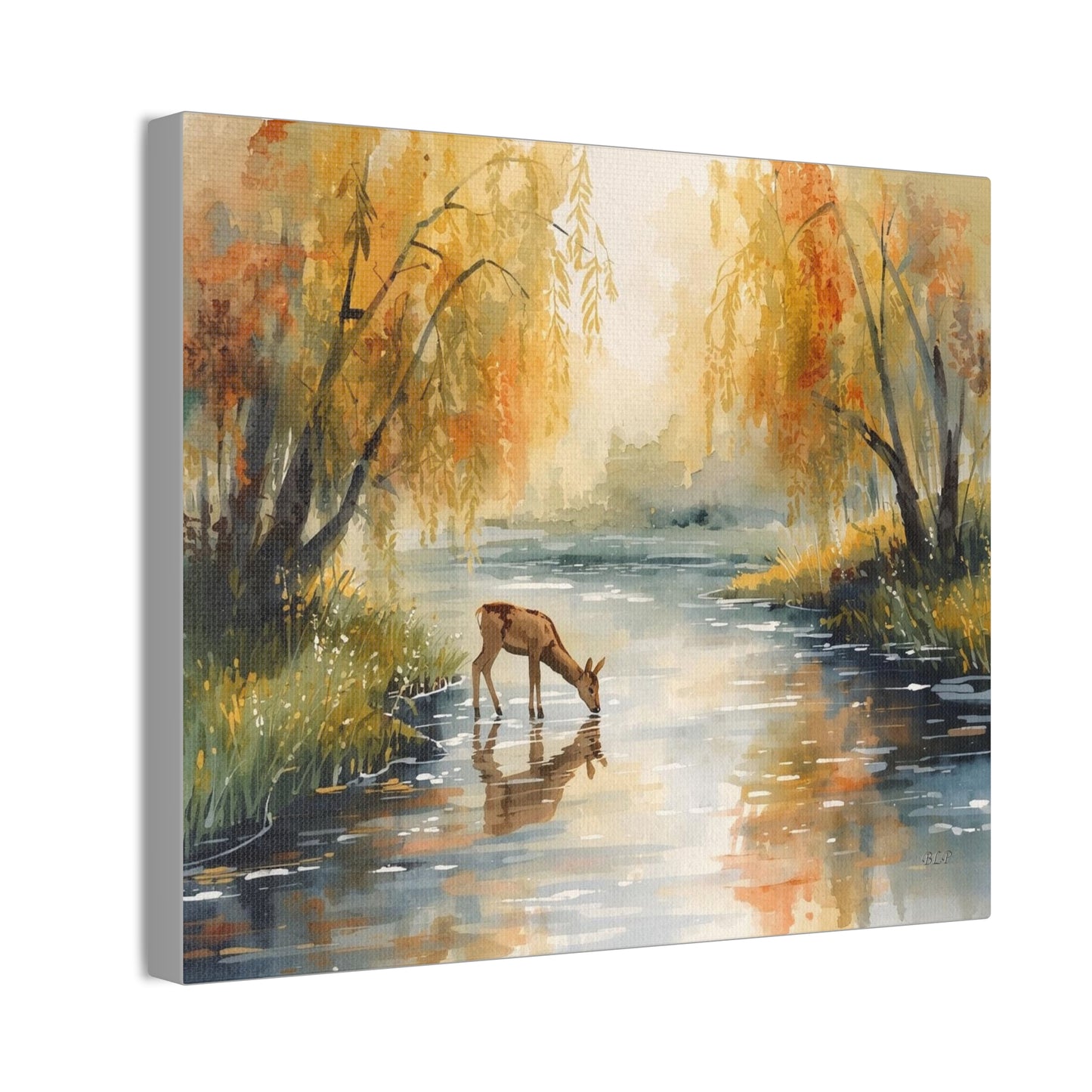 Deer Drinking - Canvas Stretched, 0.75" -  2026 Wall Art - Scenes