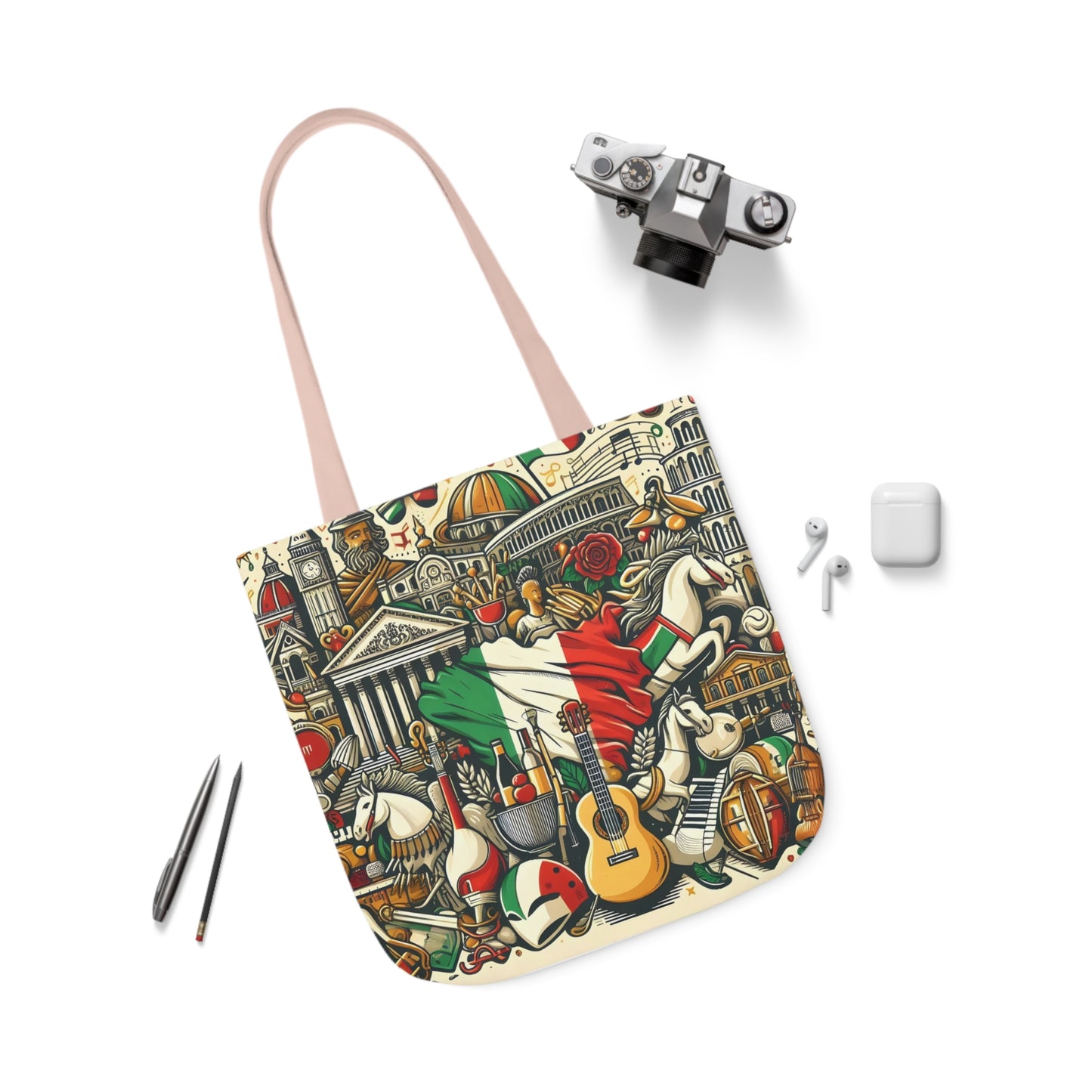 Italian Mural - Canvas Tote Bag, 5-Color Straps