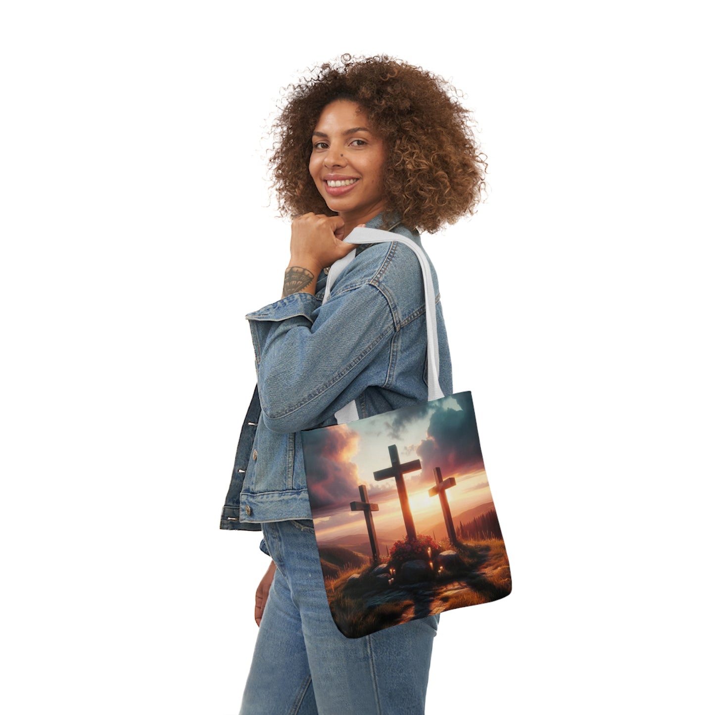 Calvary - Canvas Tote Bag, 5-Color Straps - Easter - Religious