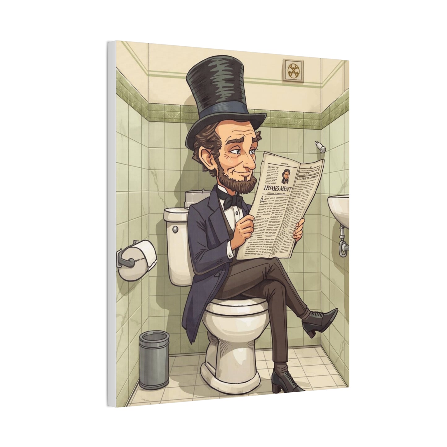 Abe on the Stool - Canvas Stretched, 0.75" - Wall Art 2026 - Bathroom Humor
