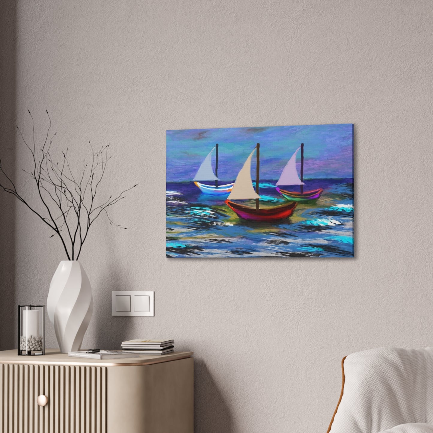 Sail Boats - Pastel _ Canvas Stretched, 0.75"