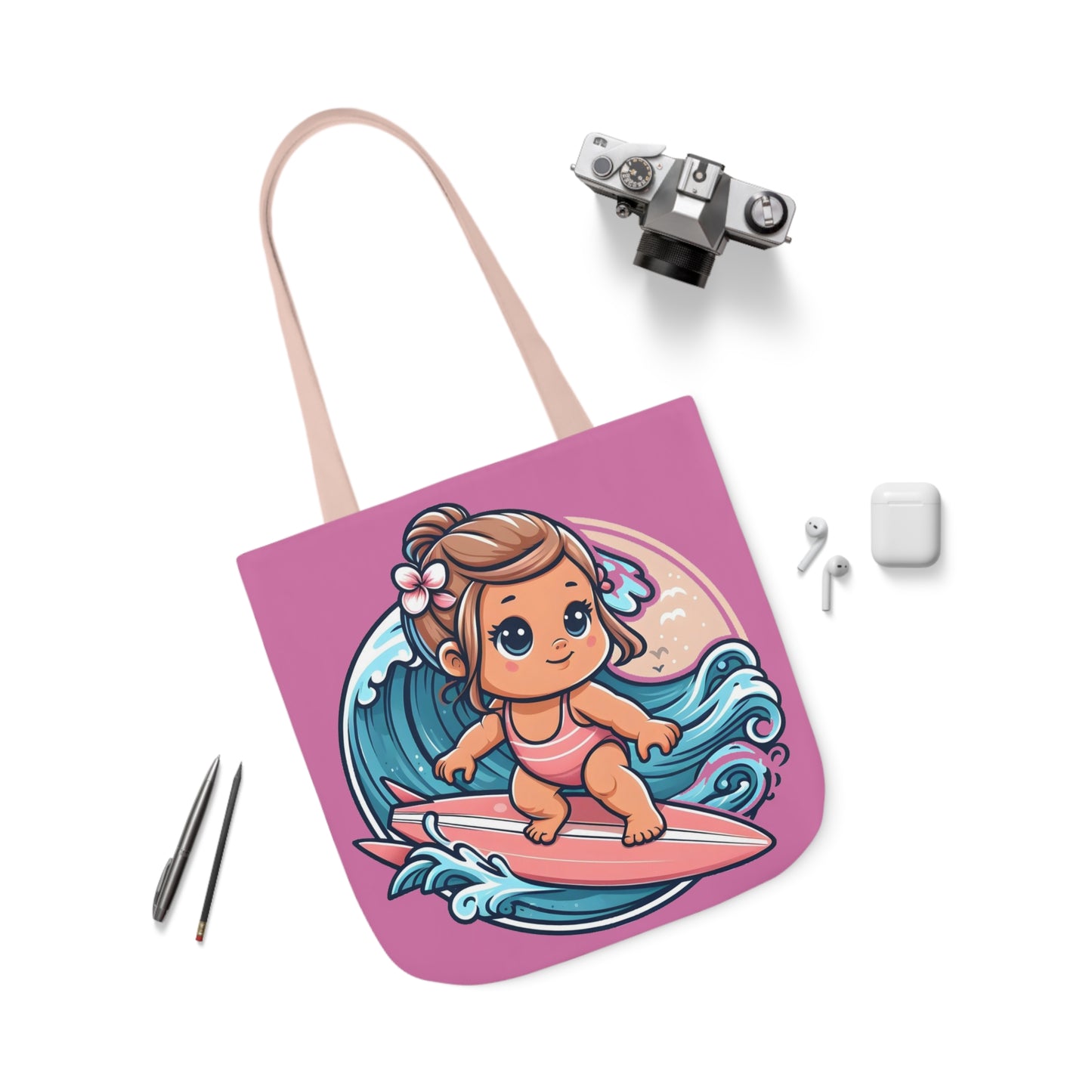 Little Surfer - Canvas Tote Bag, 5-Color Straps