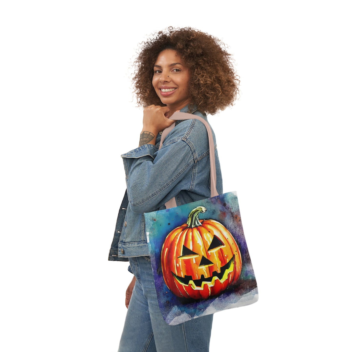 Pumkin Face - Canvas Tote Bag, 5-Color Straps - Halloween