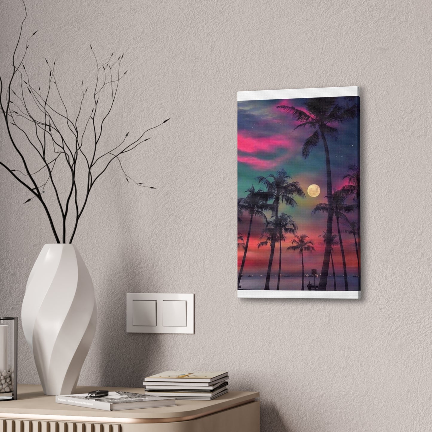 Moon Rise Palms - Canvas Stretched, 0.75"