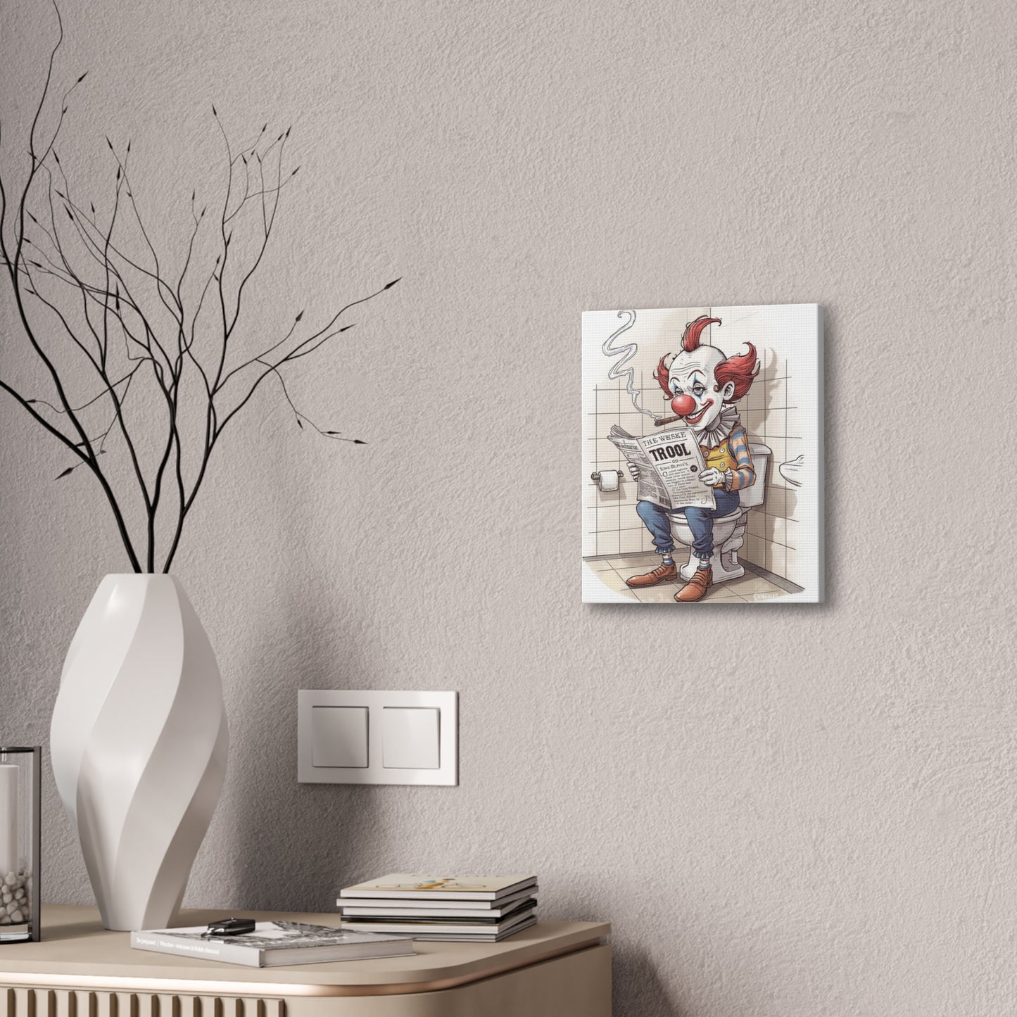 Clown Reading the Paper - Canvas Stretched, 0.75" - Wall Art 2026 - Bathroom Humor