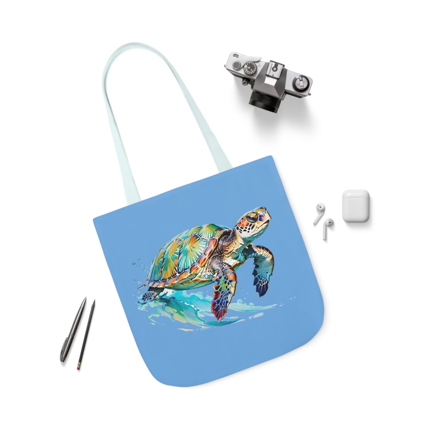 Turtle - Canvas Tote Bag, 5-Color Straps