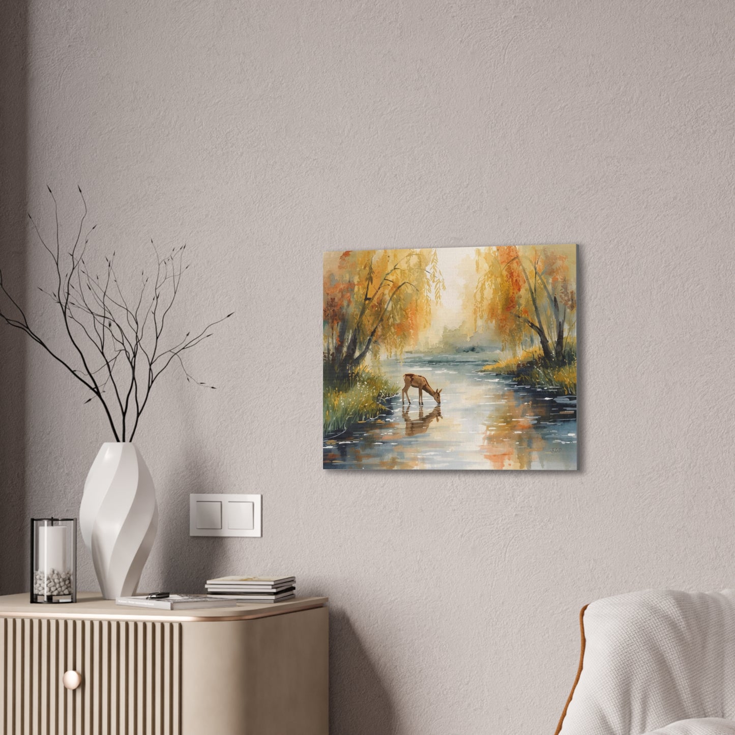 Deer Drinking - Canvas Stretched, 0.75" -  2026 Wall Art - Scenes