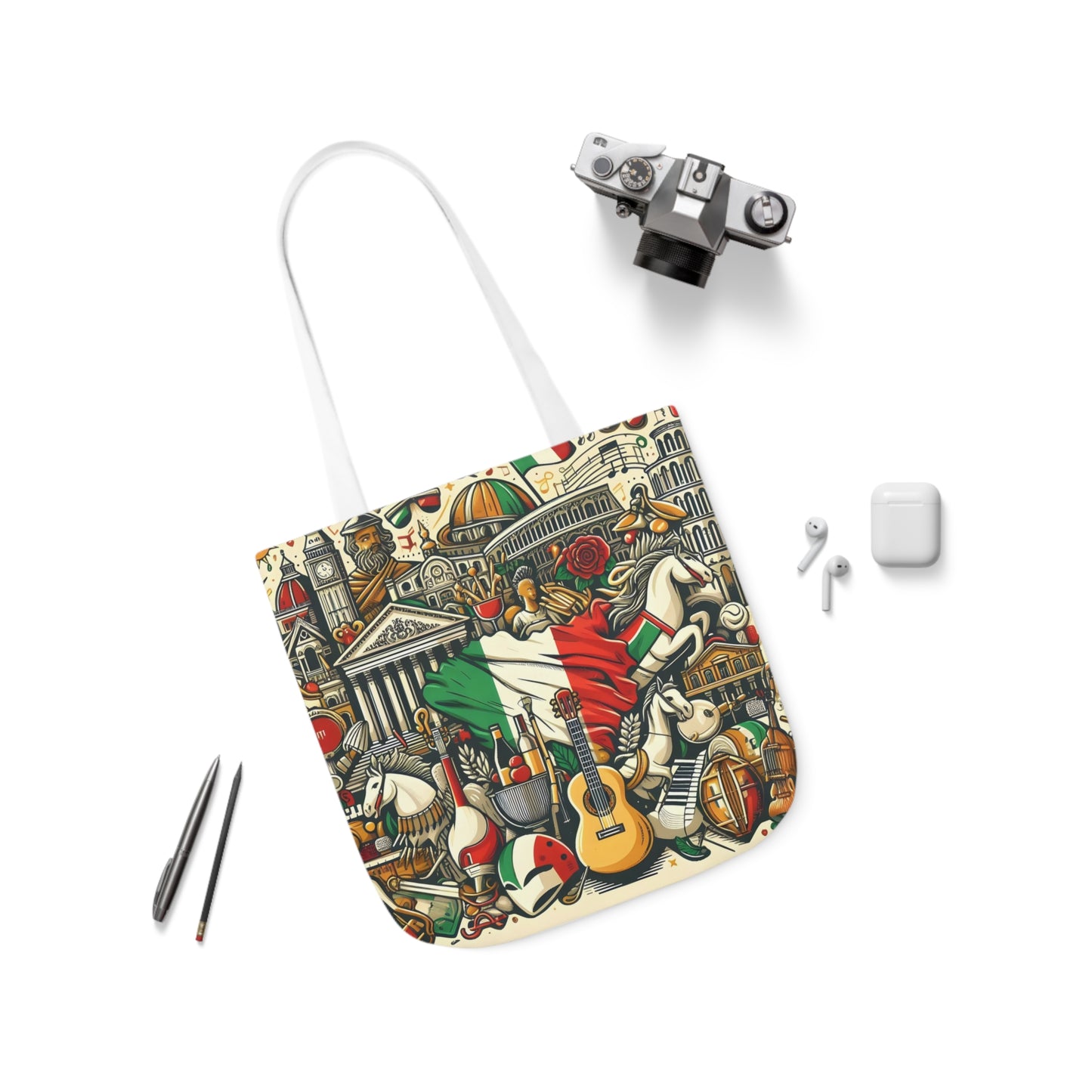 Italian Mural - Canvas Tote Bag, 5-Color Straps