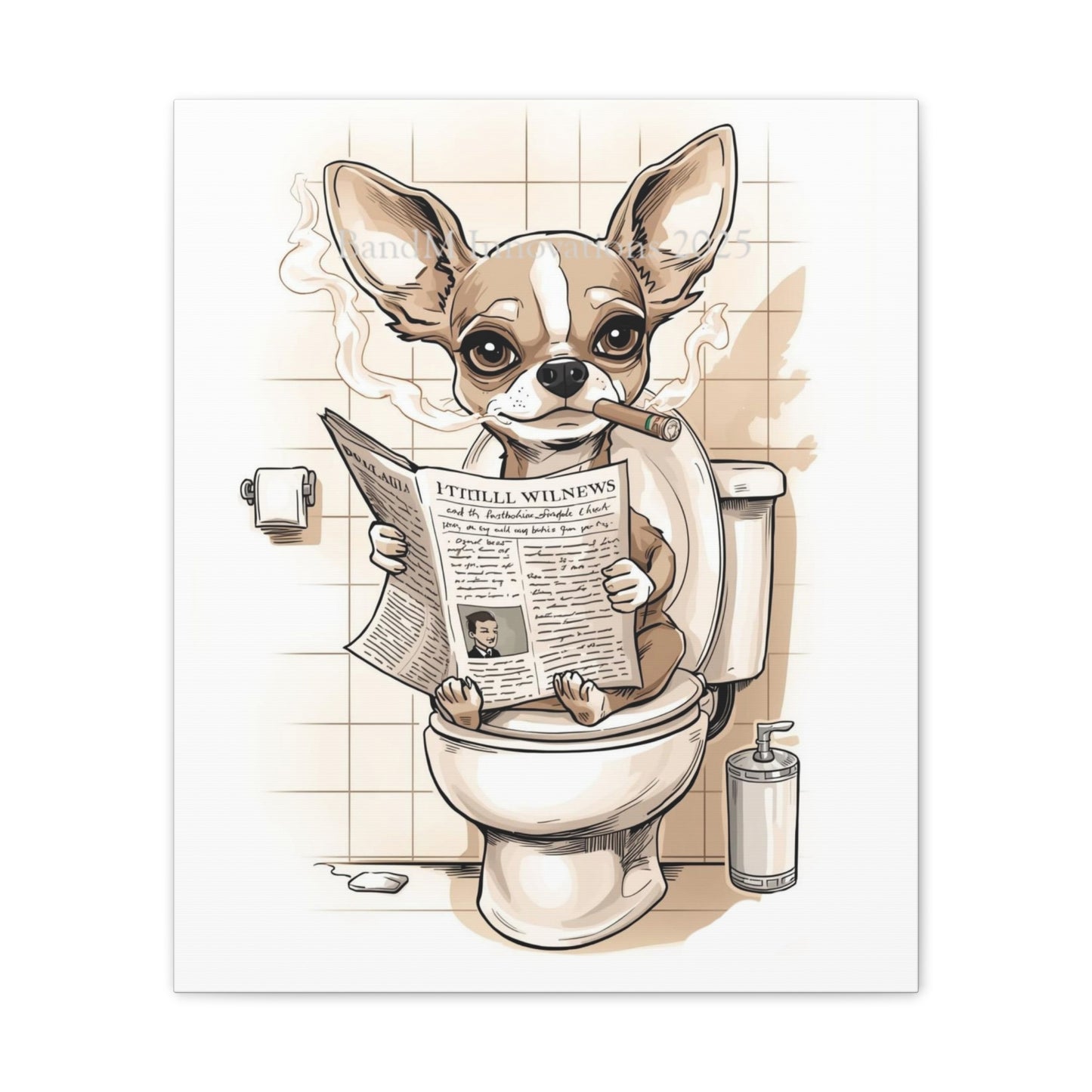 Chihuahua Reading the Paper - Canvas Stretched, 0.75" - Wall Art 2026 - Bathroom Humor