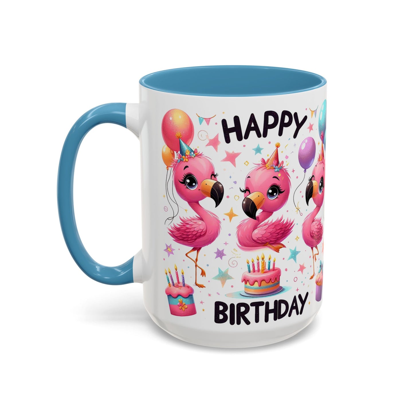 Happy Flamingo Birthday - Accent Coffee Mug (11, 15oz)