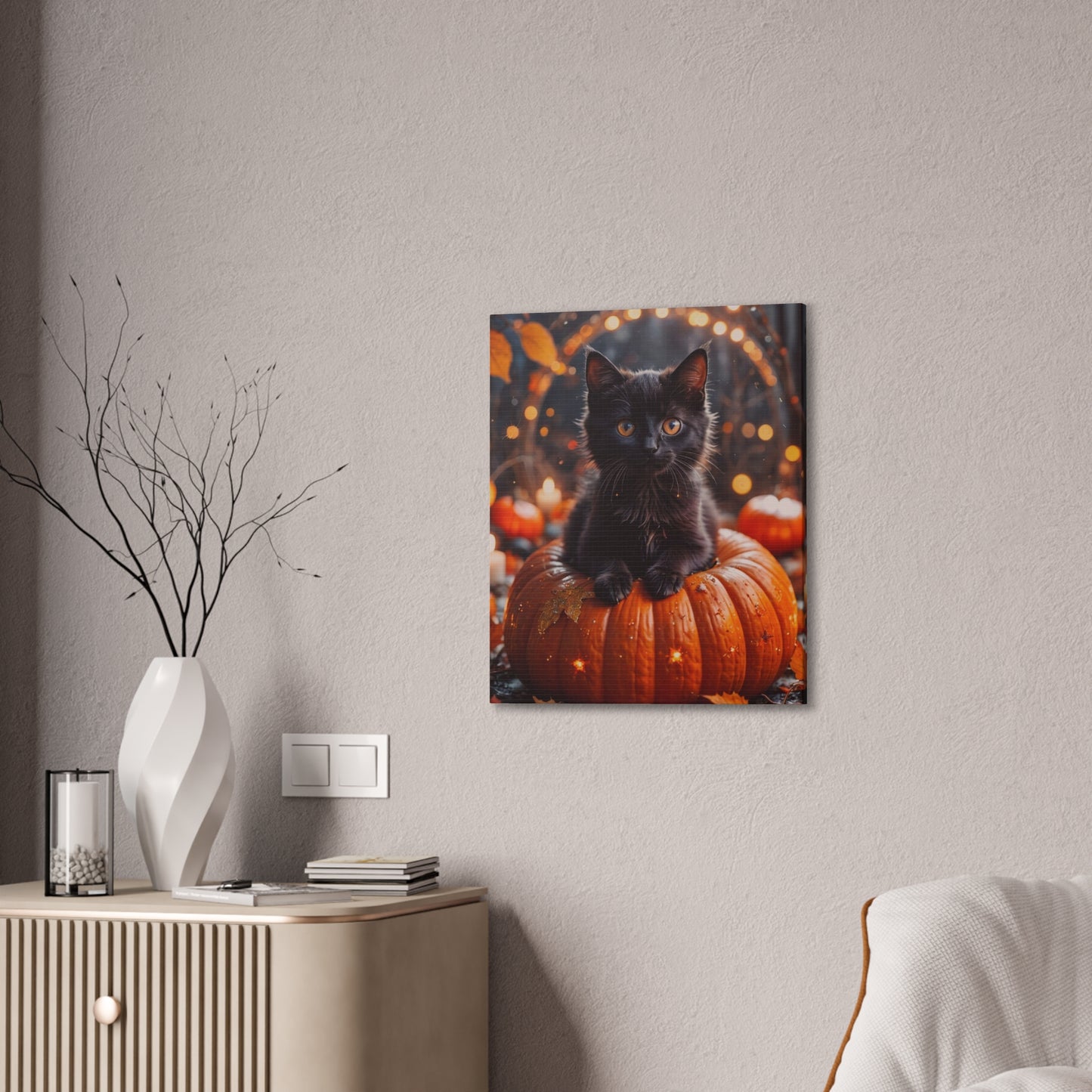 Kitty in Pumkin - Canvas Stretched, 0.75" - Halloween