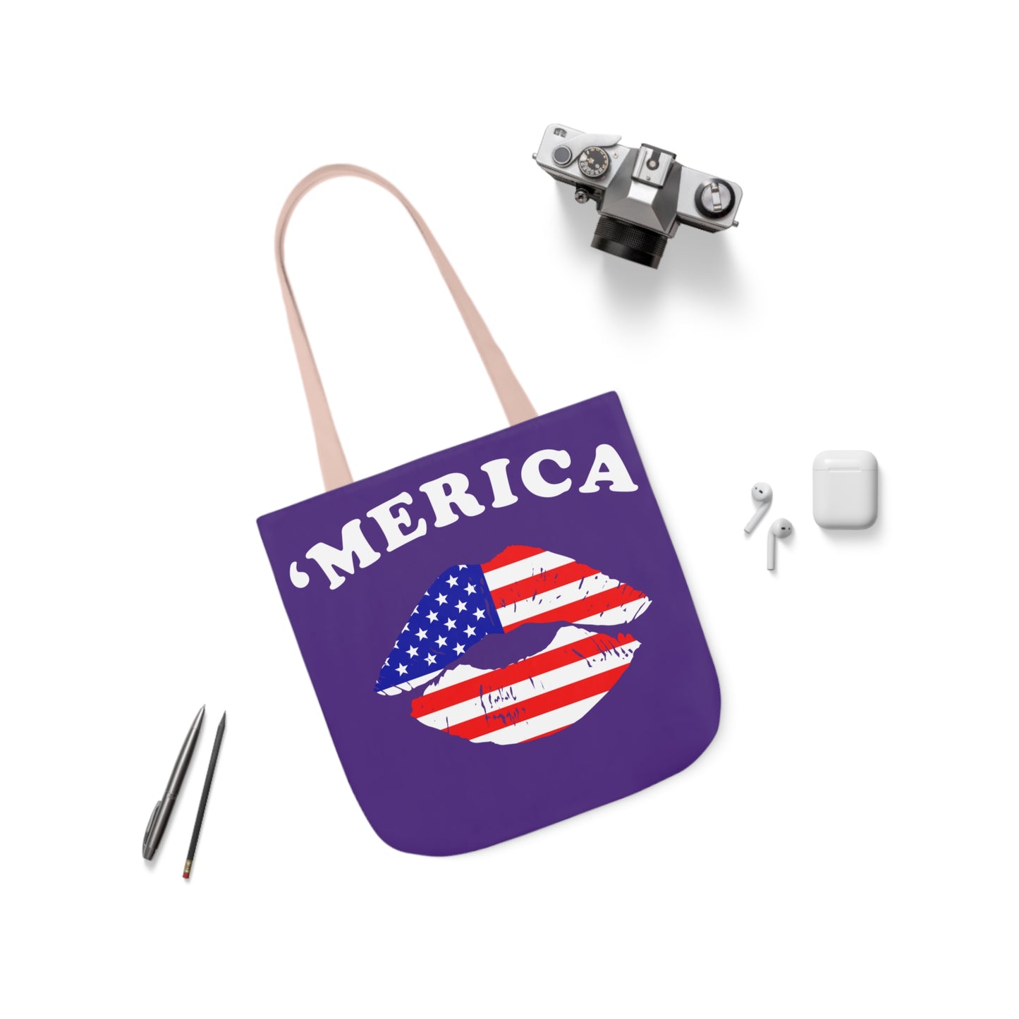 America - Canvas Tote Bag, 5-Color Straps