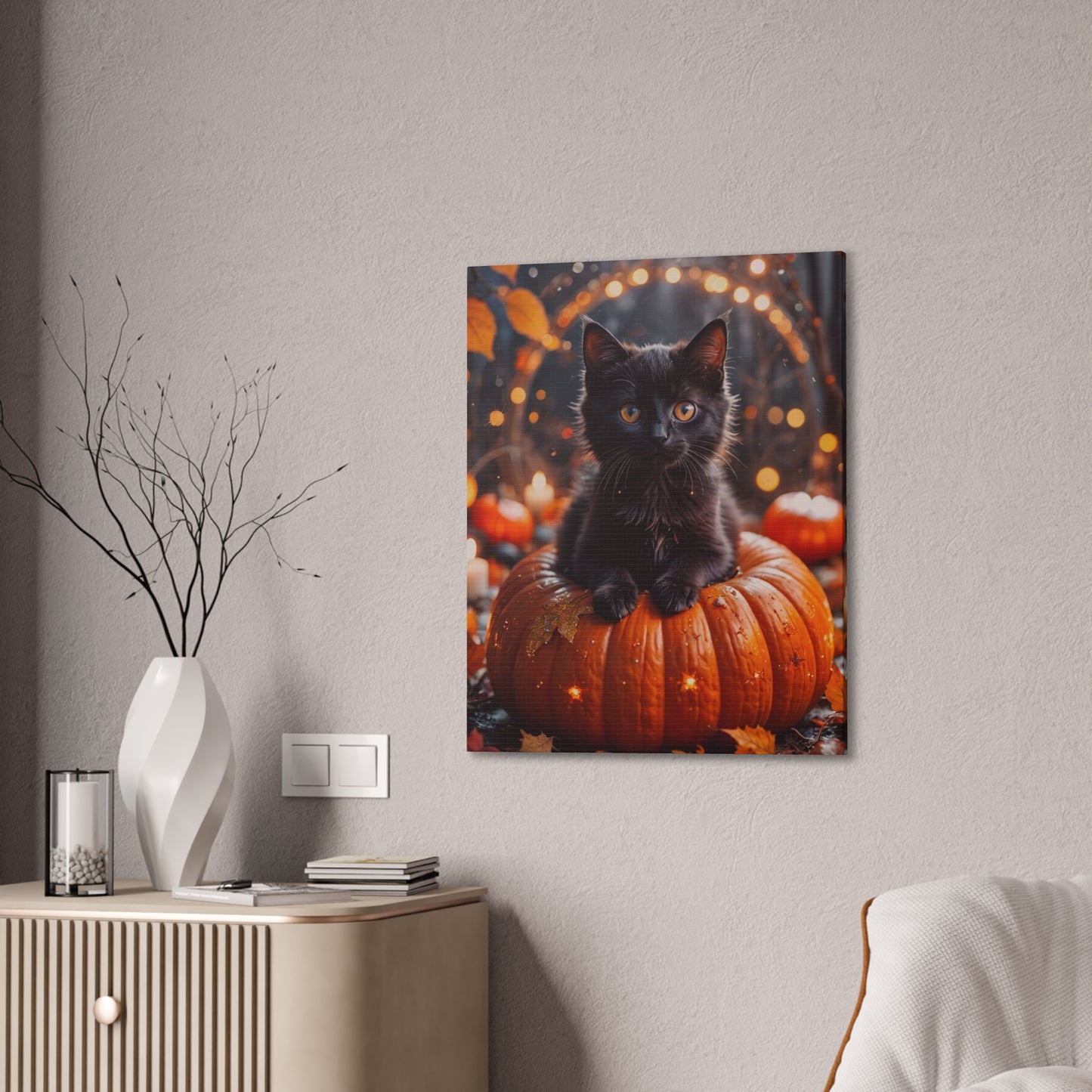 Kitty in Pumkin - Canvas Stretched, 0.75" - Halloween