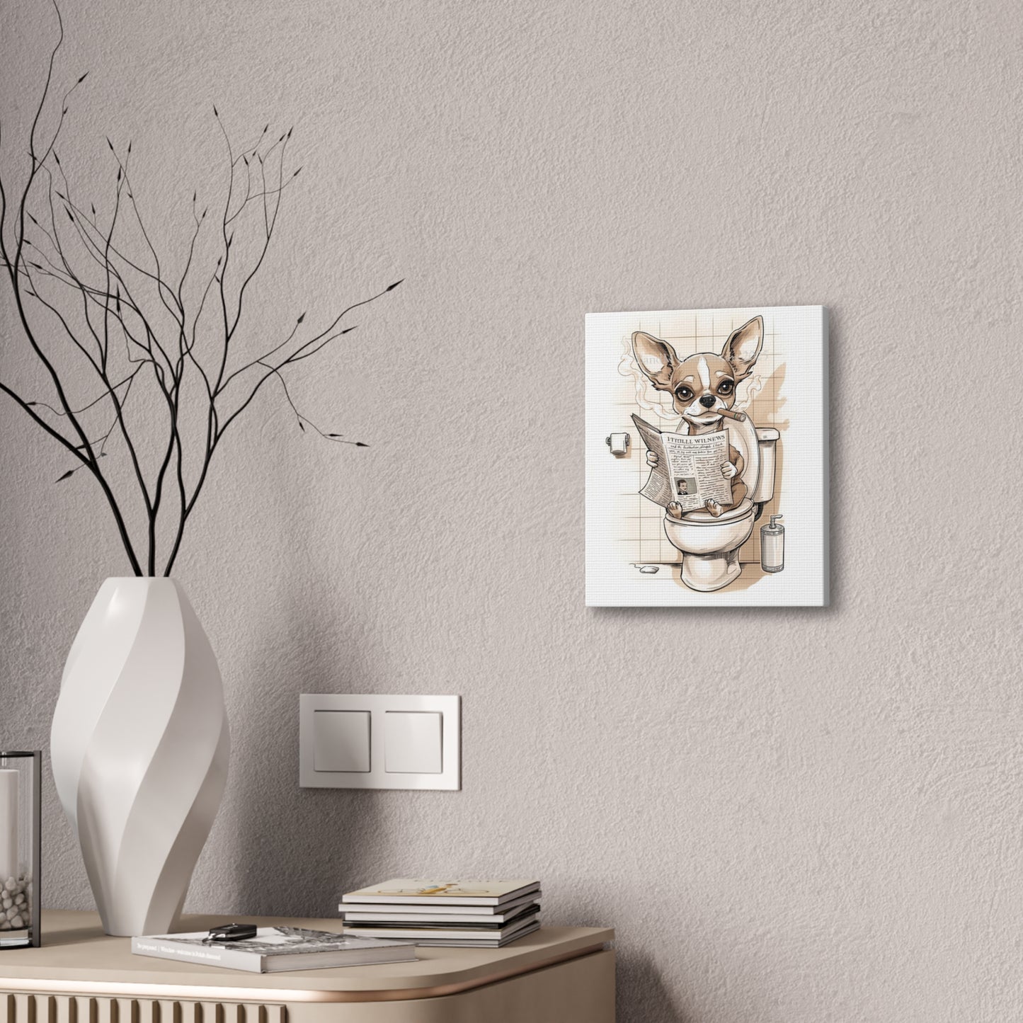 Chihuahua Reading the Paper - Canvas Stretched, 0.75" - Wall Art 2026 - Bathroom Humor